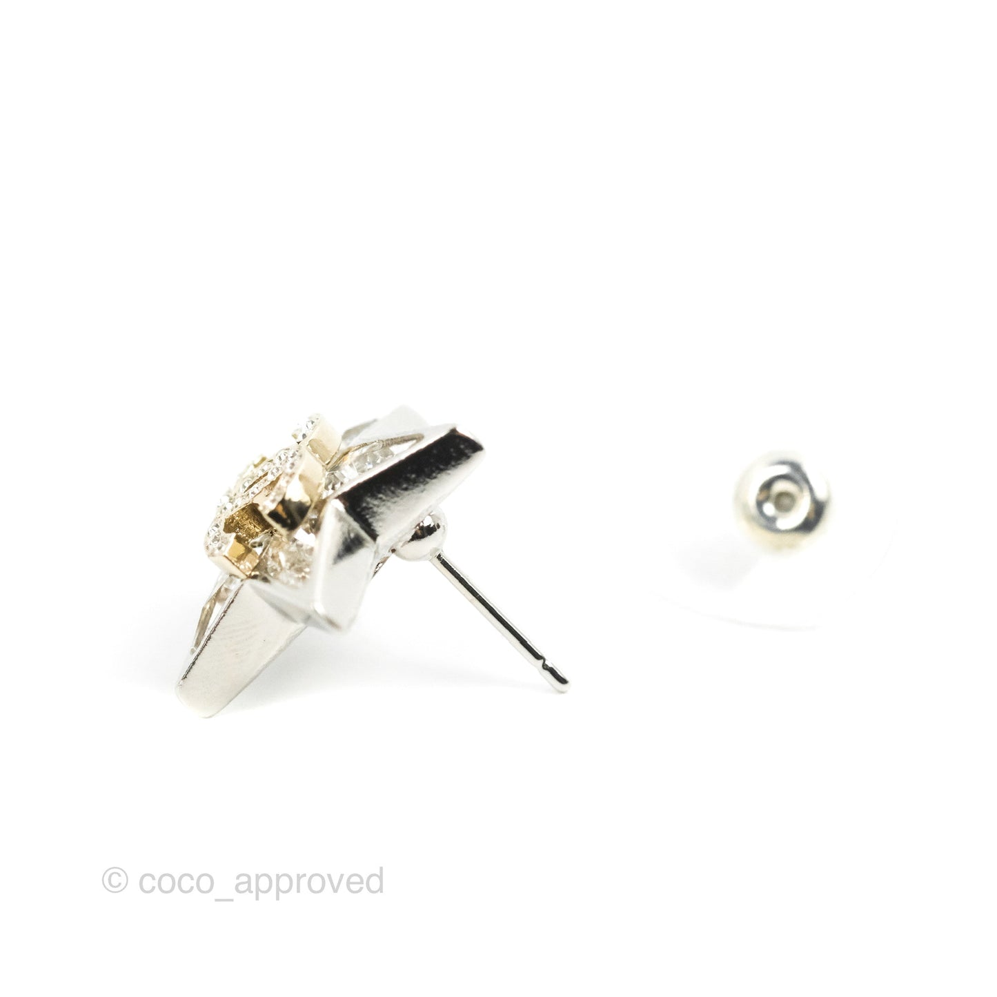 Chanel Star Crystal CC Earrings Silver Tone 23S
