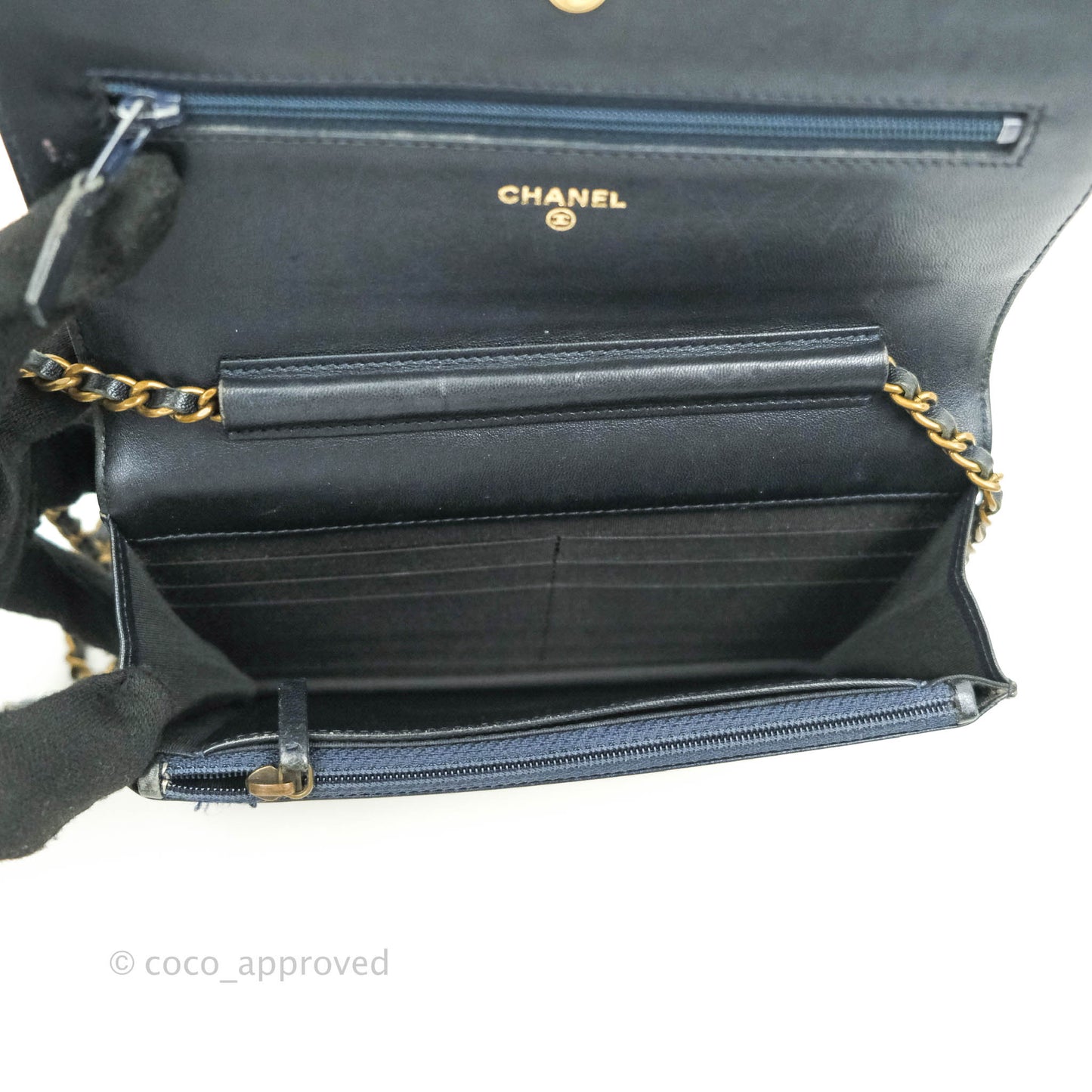 Chanel Boy Wallet on Chain WOC Blue Lambskin Gold Hardware