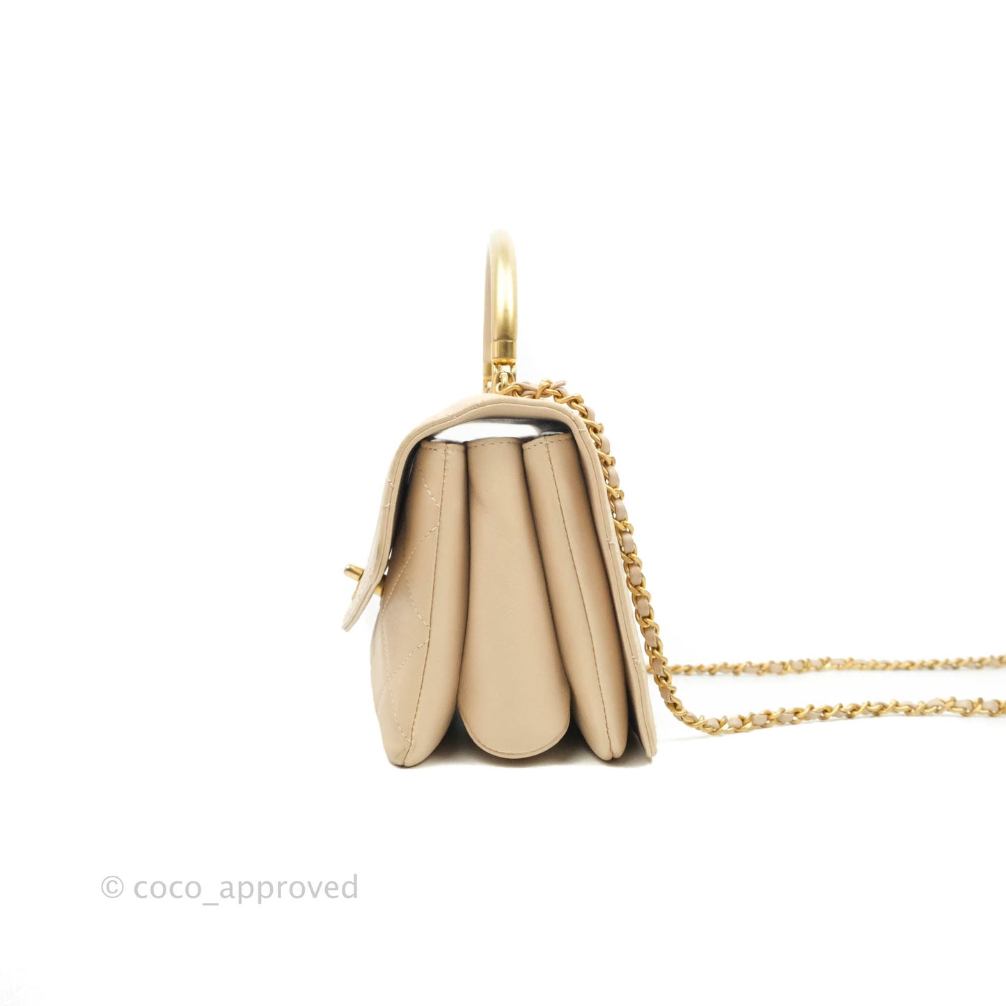 Chanel Small Gold Top Handle Bag Light Beige Lambskin Aged Gold Hardware