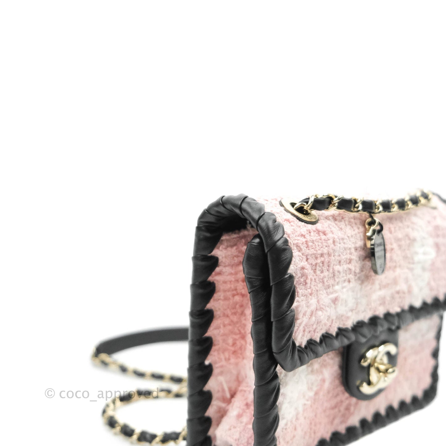 Chanel Mini My Own Frame Flap Pink White Tweed Braided Calfskin 22S