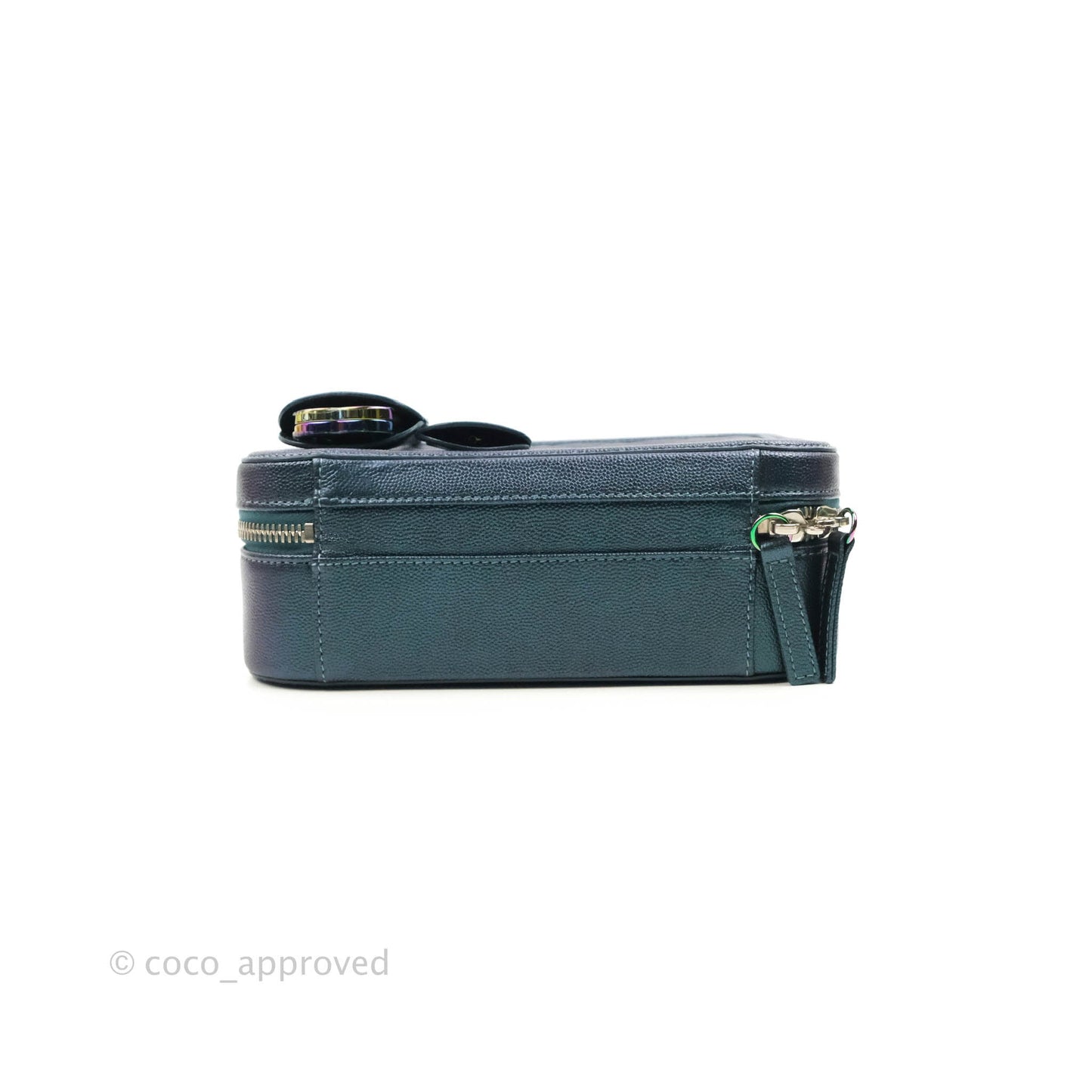 Chanel Quilted Medium CC Filigree Vanity Case Iridescent Dark Turquoise Caviar Rainbow Hardware