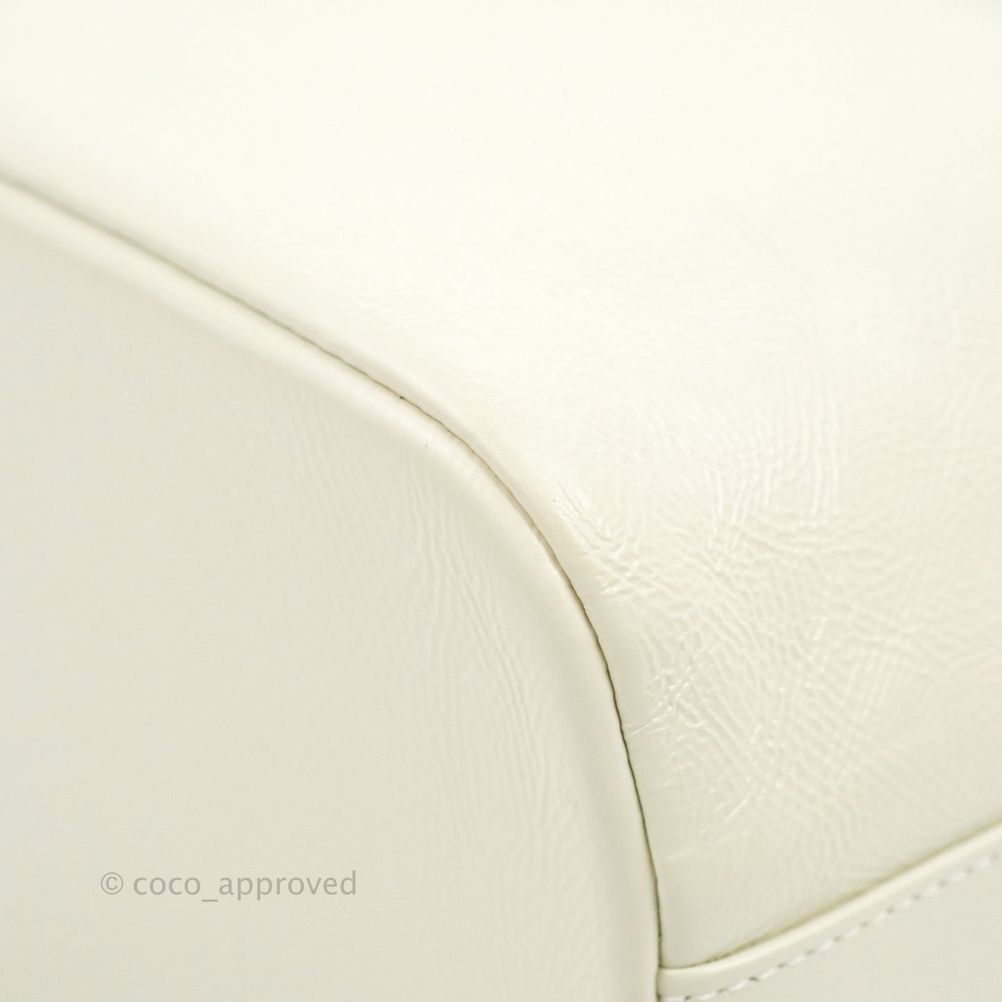 Chanel CC Small Drawstring Bucket Bag White Calfskin Aged Gold Hardware