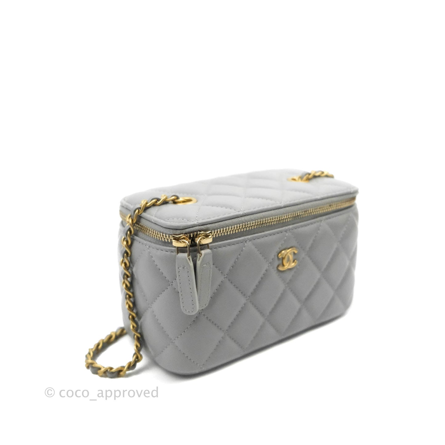 Chanel Vanity with Pearl Crush Chain Grey Lambskin Aged Gold Hardware