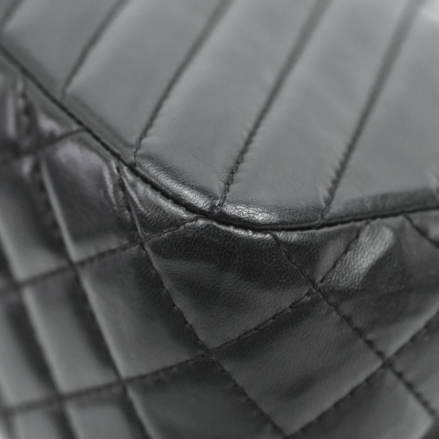 Chanel Surpique Chevron Medium Flap Black Silver Hardware