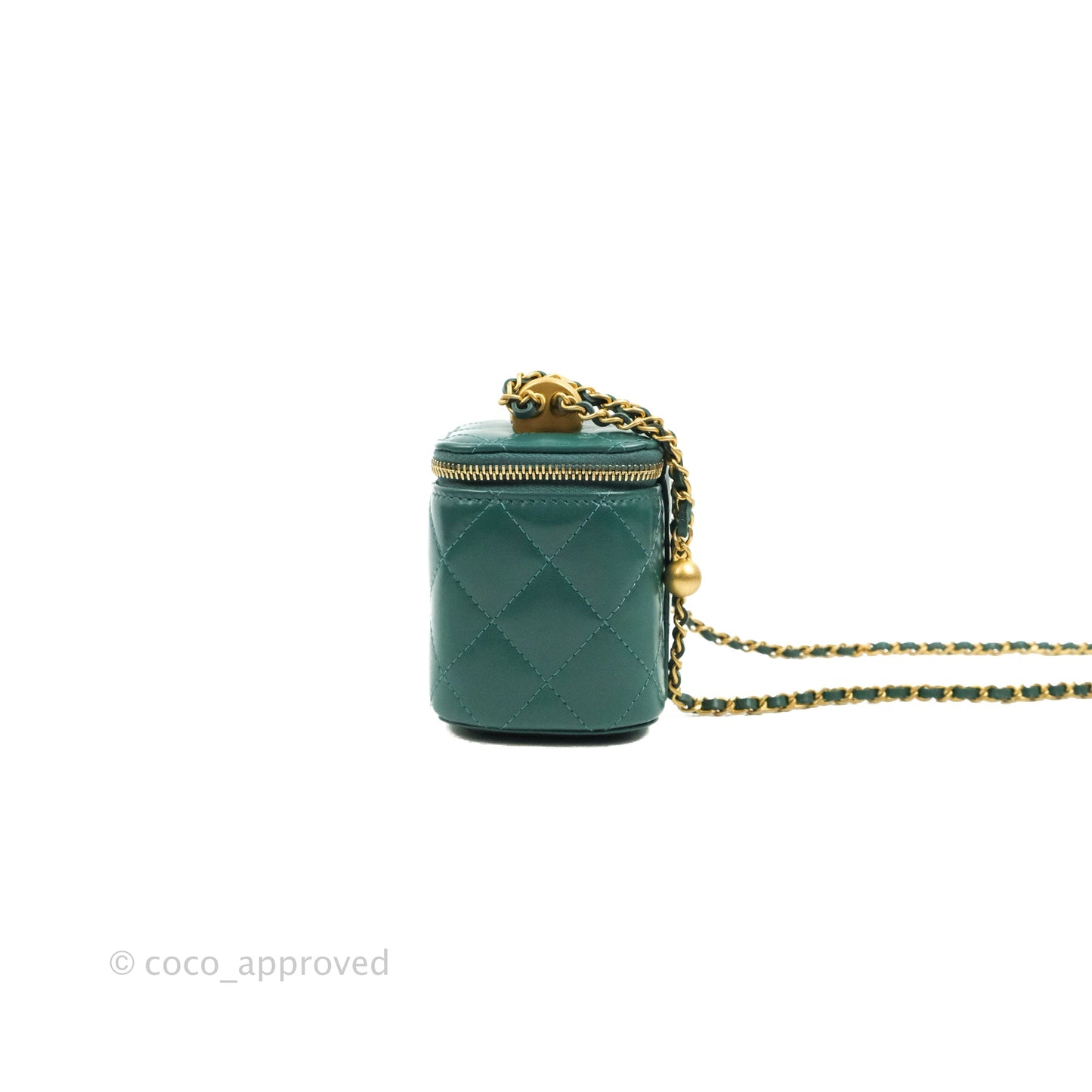 Chanel Quilted Mini Perfect Fit Vanity With Chain Calfskin Pine Green Aged Gold Hardware