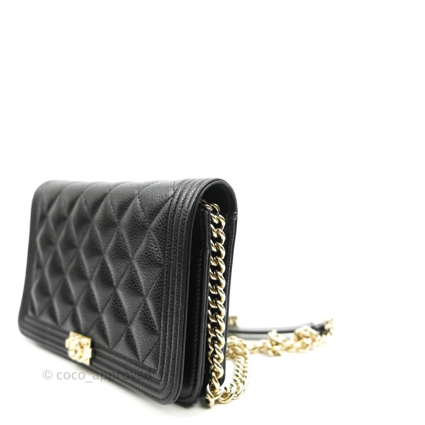 Chanel Quilted Boy Wallet on Chain WOC Black Caviar Gold Hardware