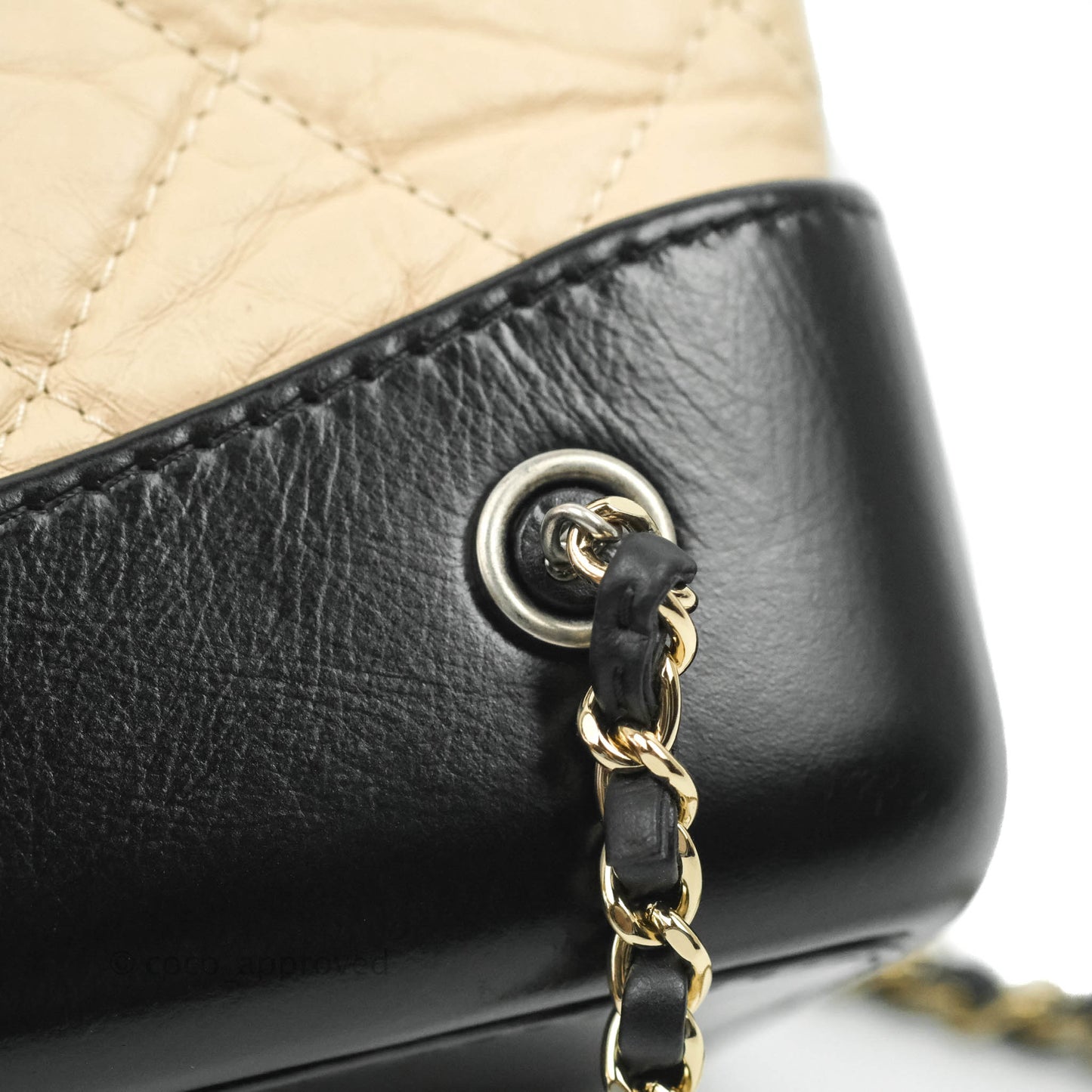 Chanel Small Gabrielle Backpack Beige Black Aged Calfskin
