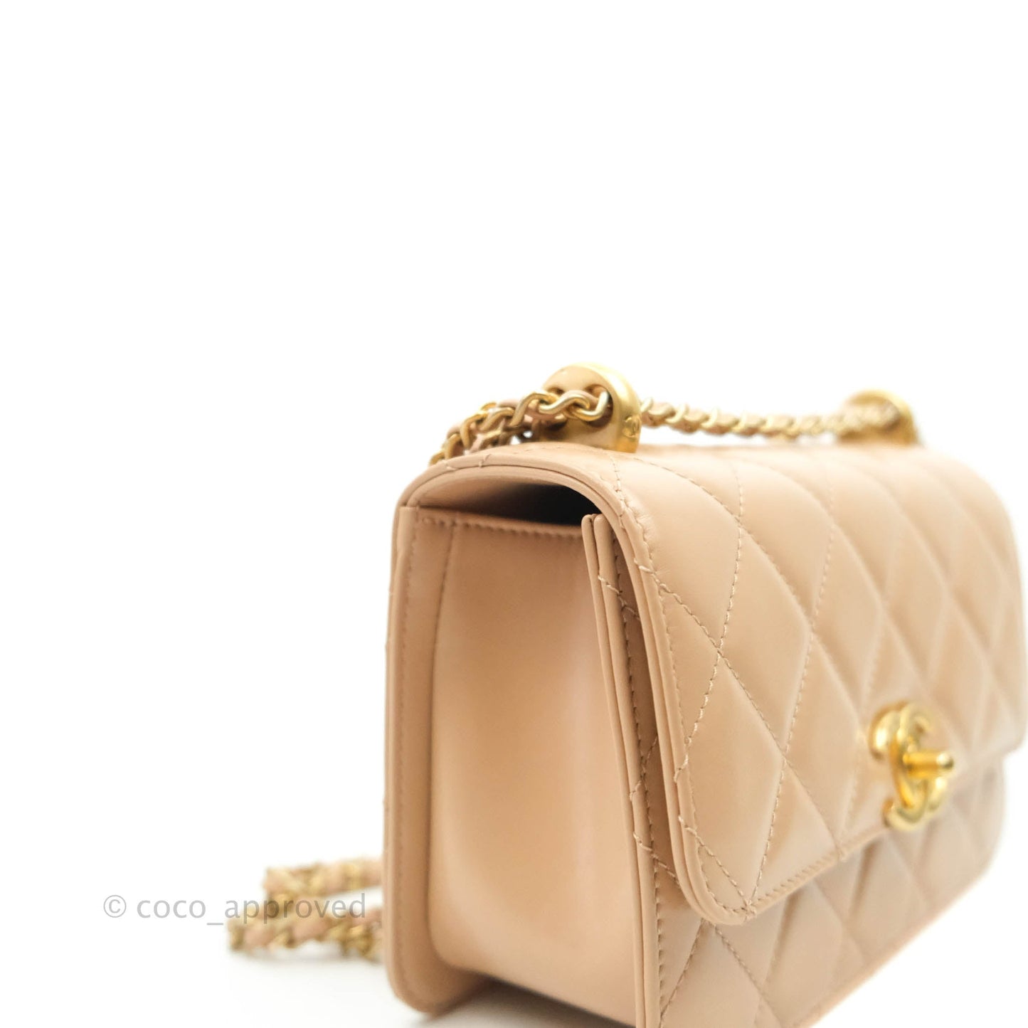 Chanel Quilted Mini Perfect Fit Adjustable Beige Calfskin Gold Hardware 21A