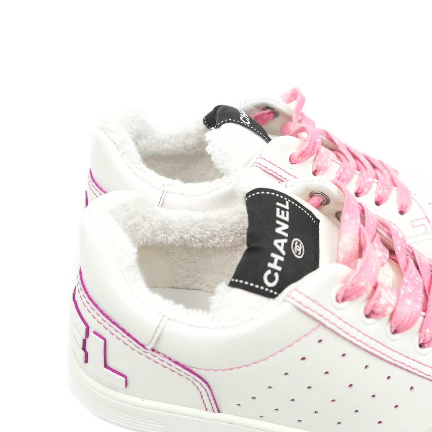 Chanel Calfskin Logo Sneakers White Pink Size 36.5