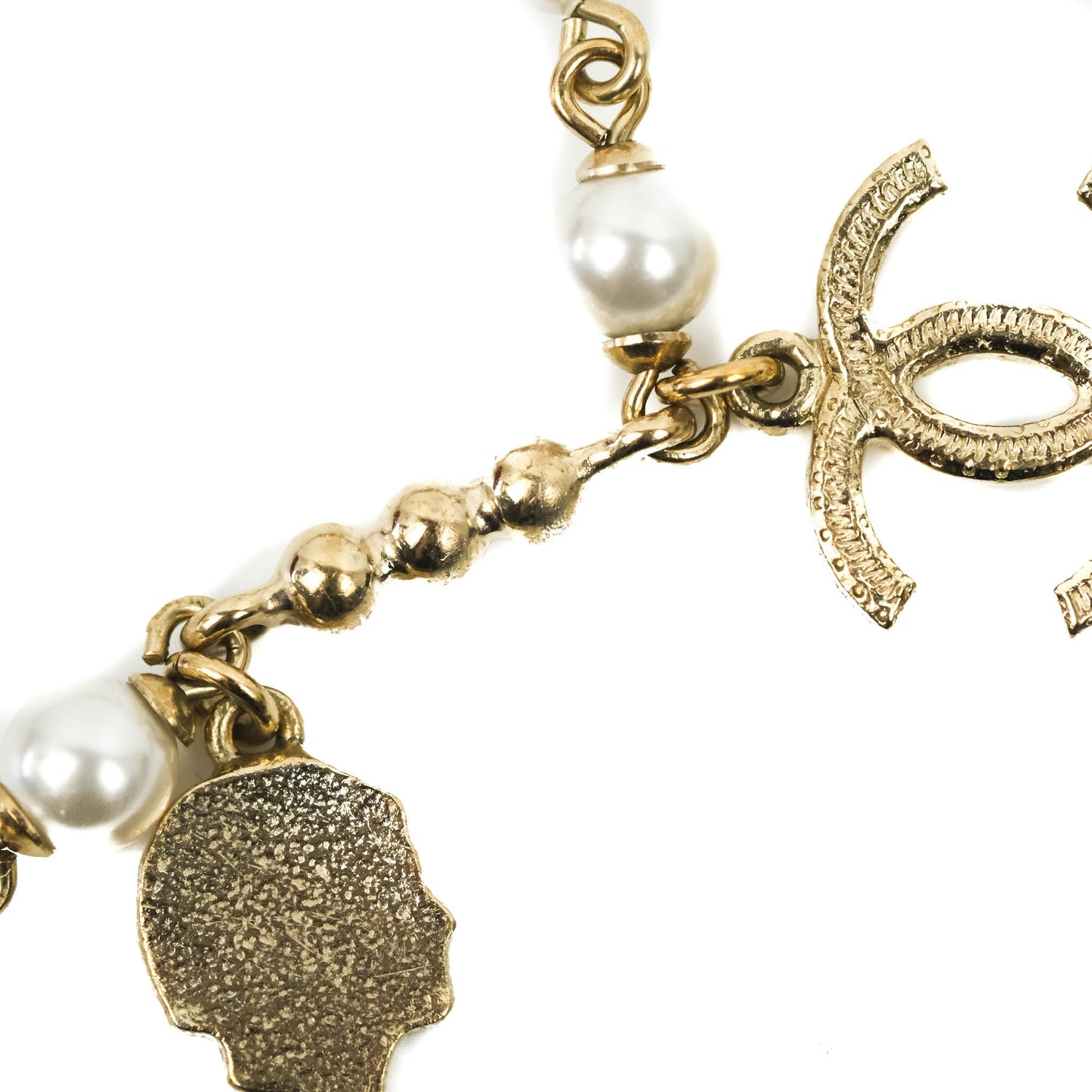 Chanel CC Crystal Pearl Charm Bracelet Gold Tone 20C