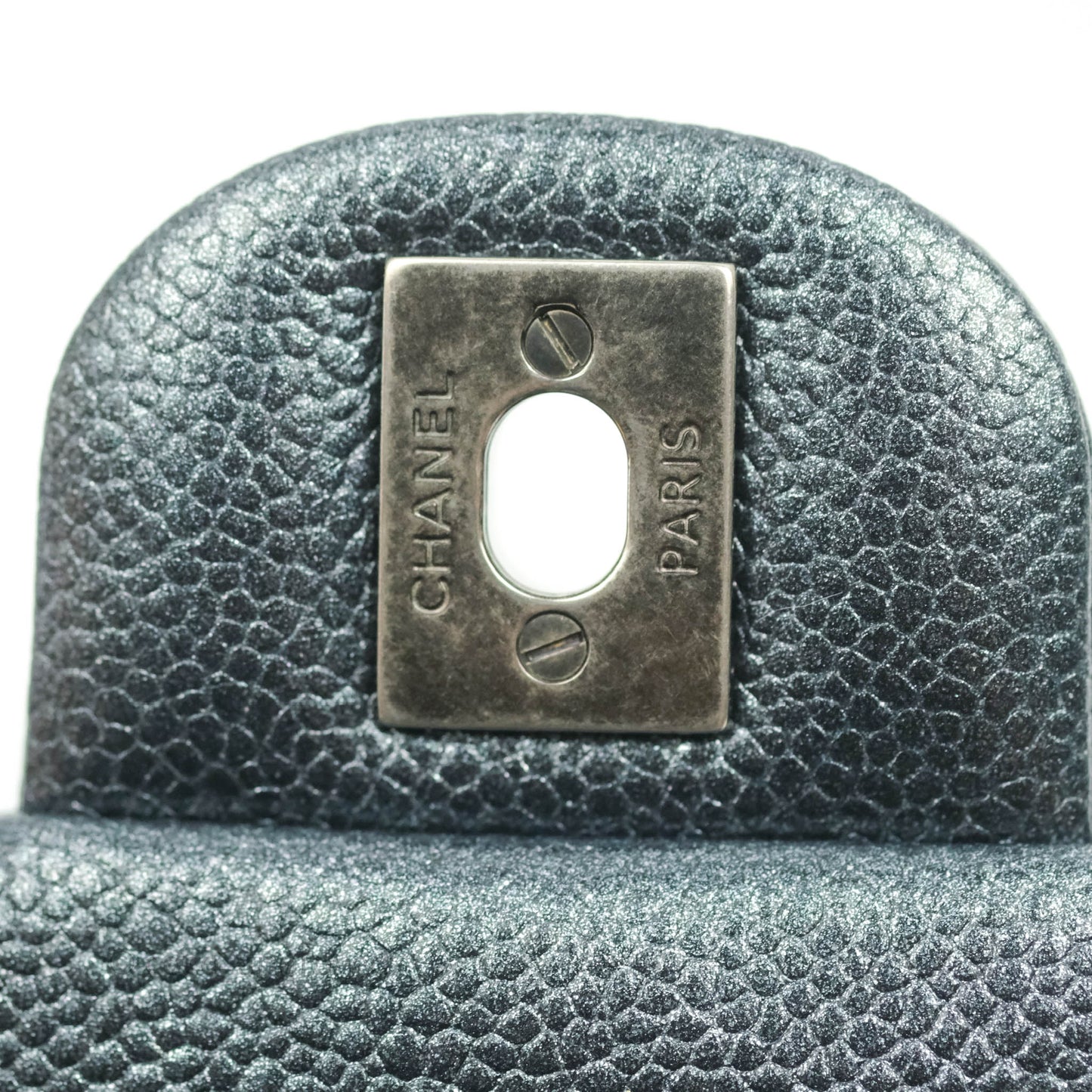 Chanel Quilted Extra Mini Rectangular Flap Metallic Dark Grey Caviar Ruthenium Hardware