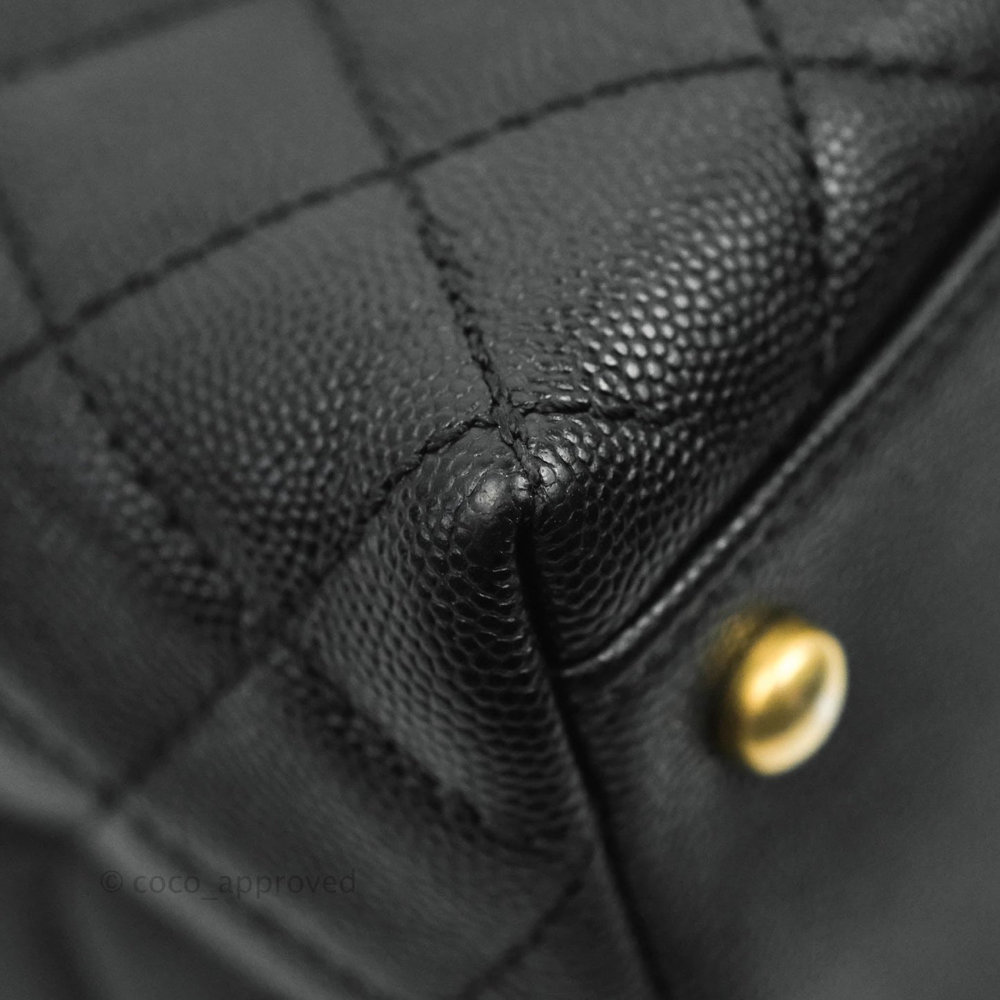 Chanel Medium Coco Handle Quilted Black Caviar Lizard Handle Gold Hardware