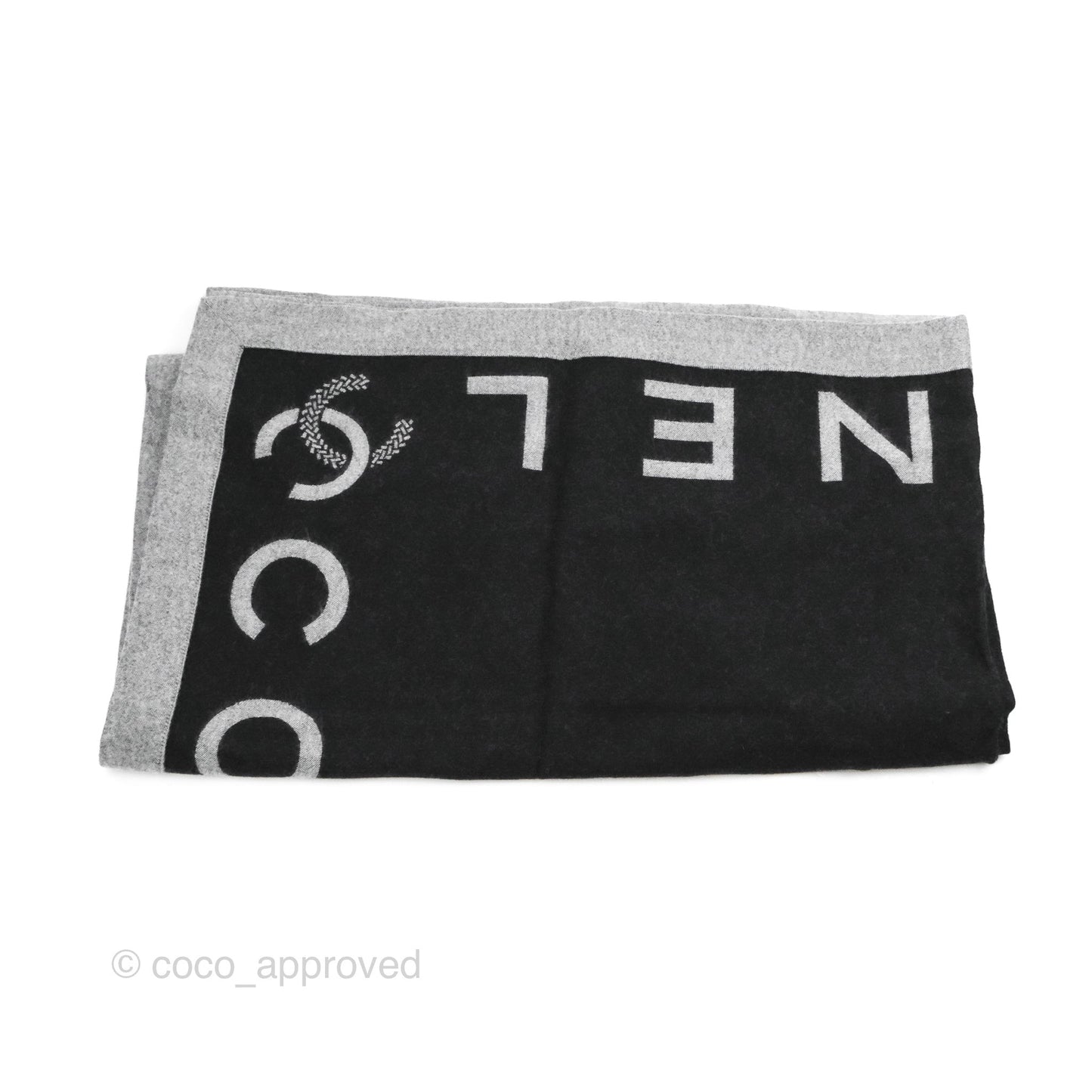Chanel Travel Set Blanket & Sleep Eye Mask Black/Grey Wool/Silk