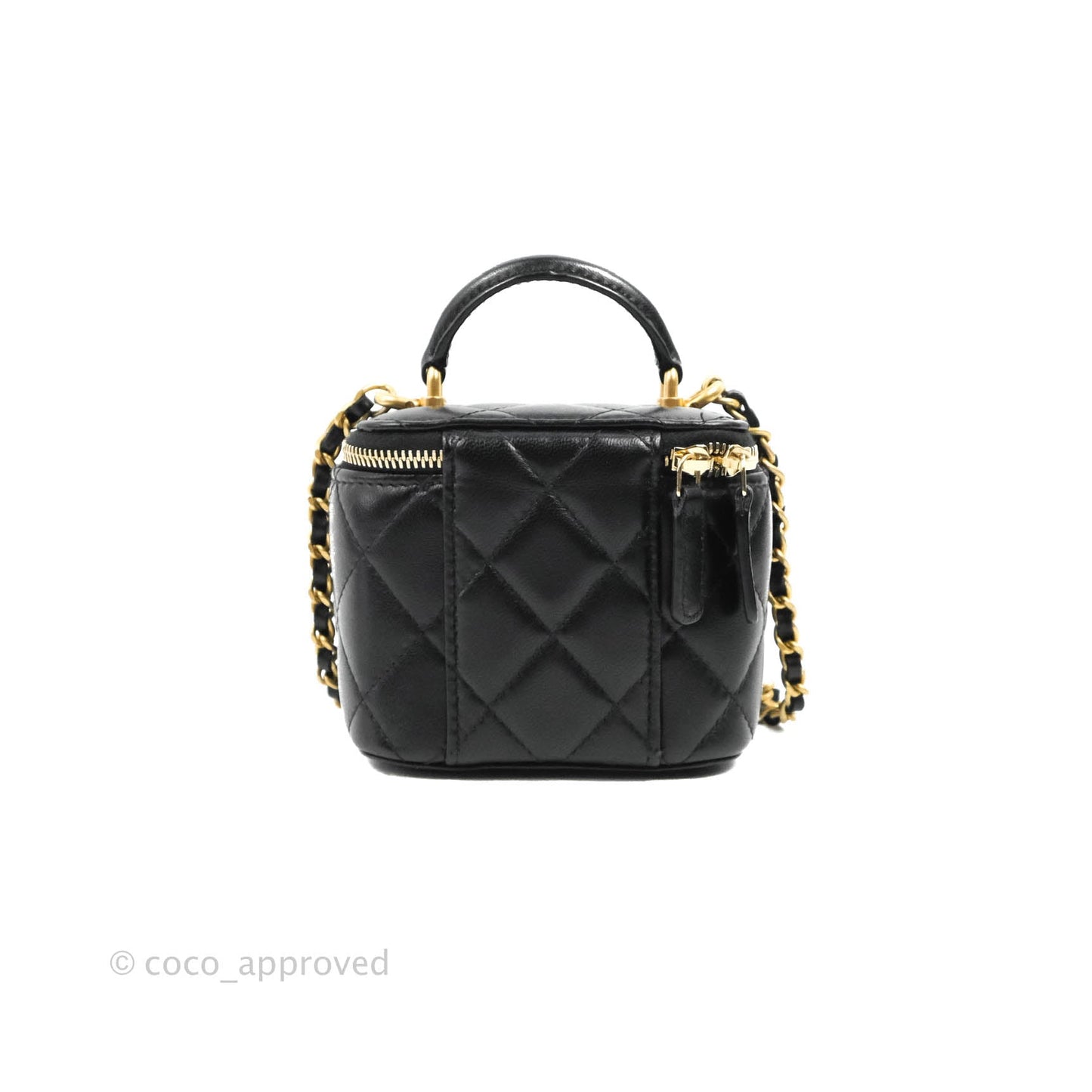 Chanel Mini Top Handle Vanity With Chain Black Lambskin Gold Hardware