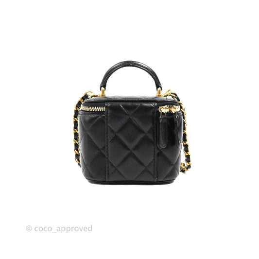 Chanel Mini Top Handle Vanity With Chain Black Lambskin Gold Hardware