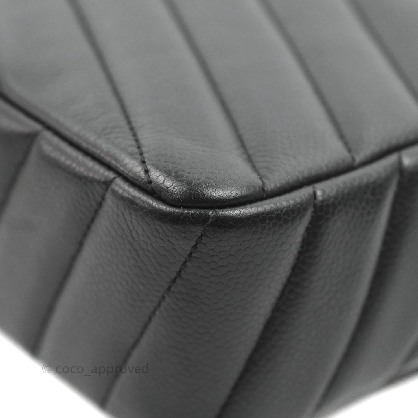 Chanel Medium Chevron Quilted Flap Black Grained Calfskin Silver Hardware