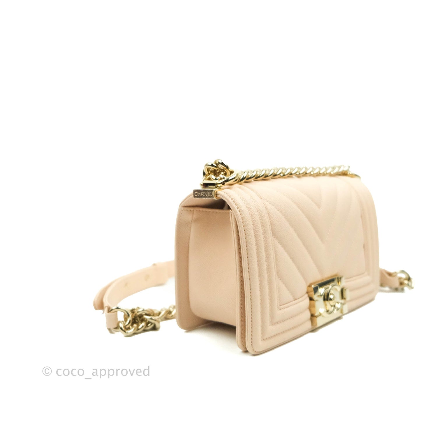Chanel Small Boy Chevron Light Pink Caviar Gold Hardware