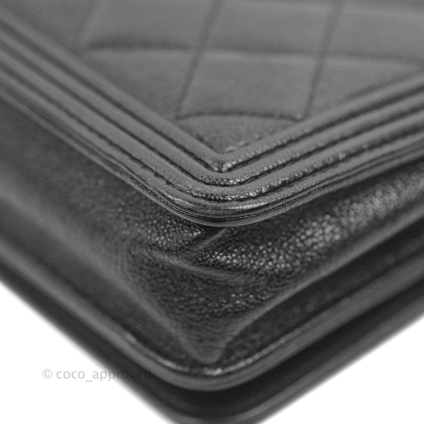 Chanel Quilted Boy Wallet on Chain WOC Black Caviar Aged Gold Hardware