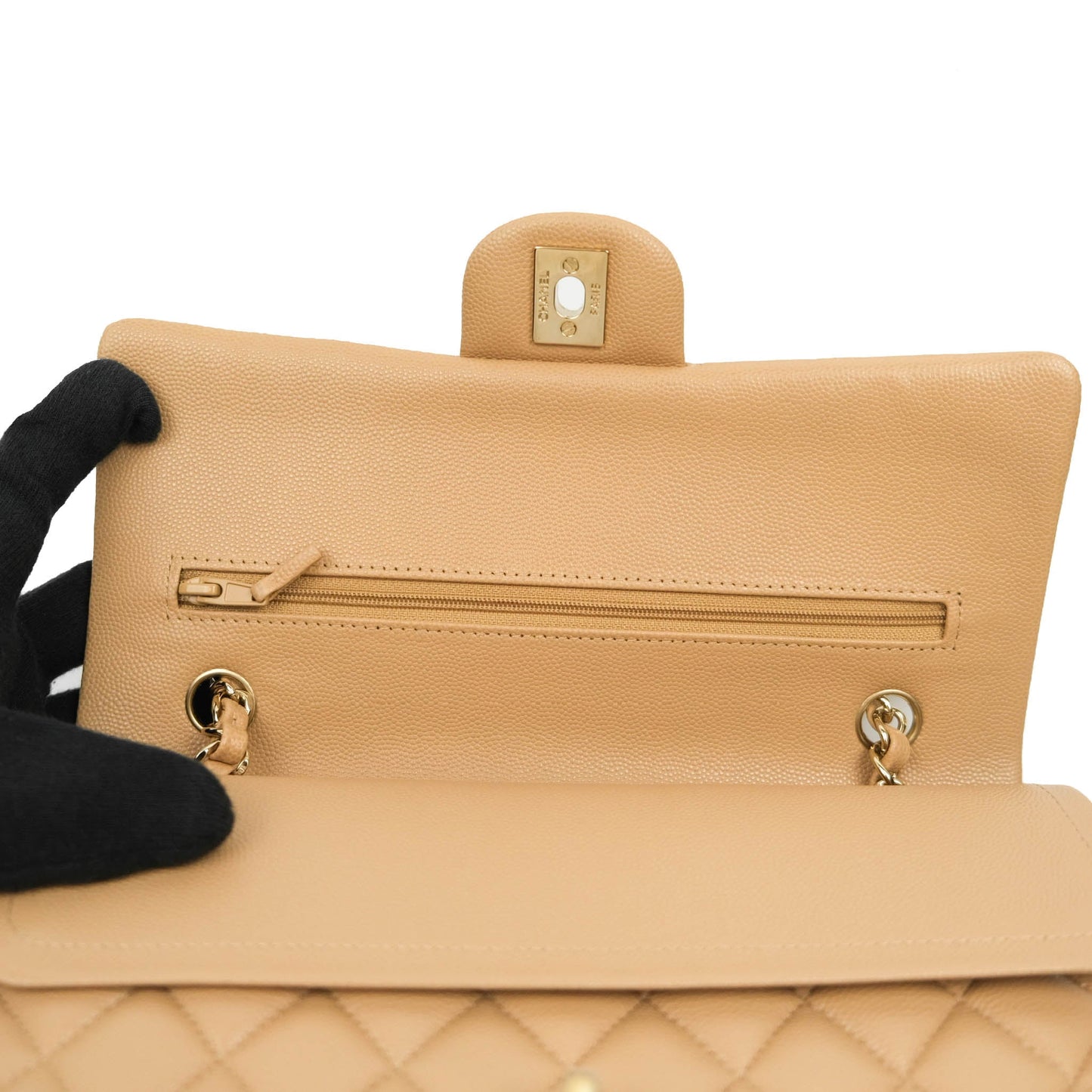 Chanel Classic M/L Medium Double Flap Dark Beige Caviar Gold Hardware 19B