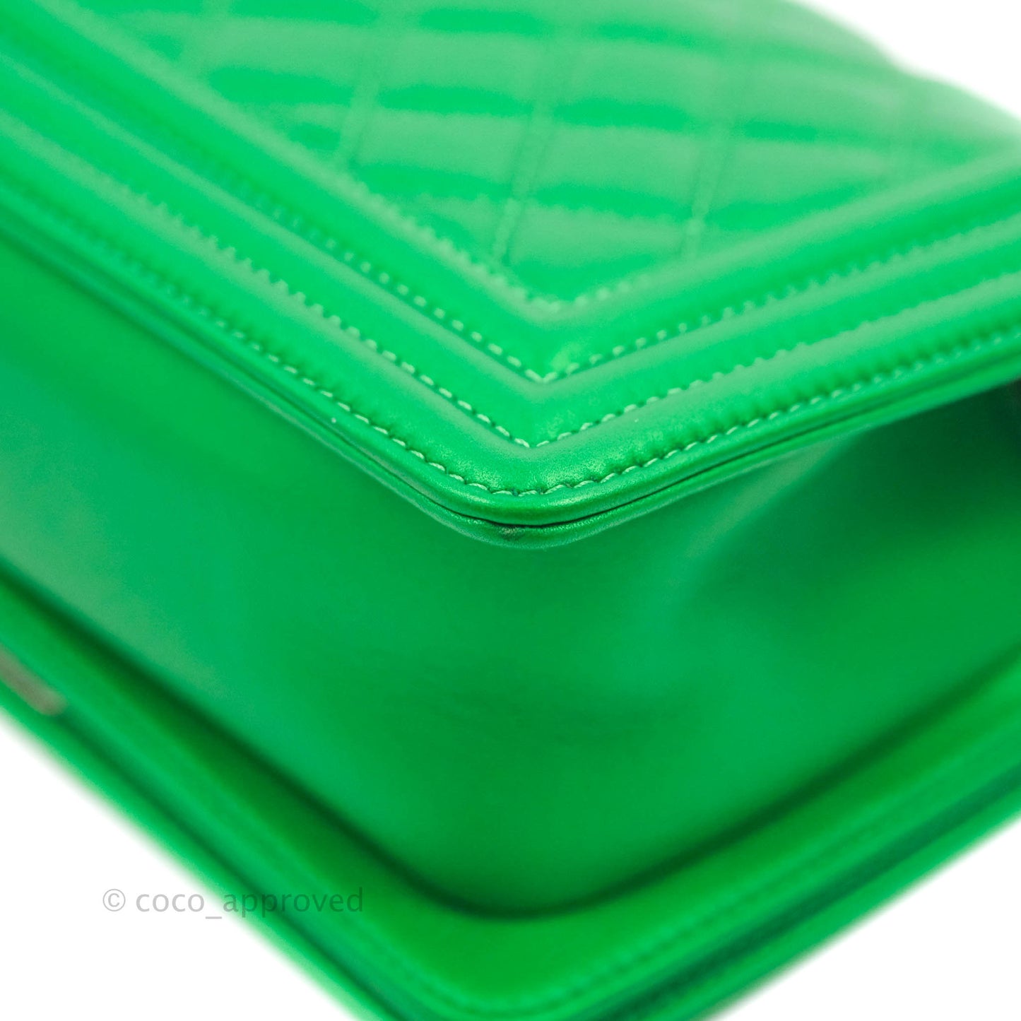 Chanel Small Boy Green Calfskin Ruthenium Hardware