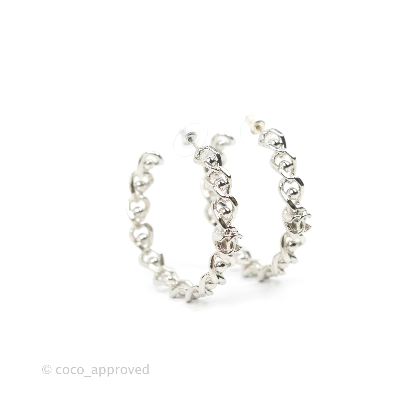 Chanel CC Chain Hoop Earrings Silver Tone 22A