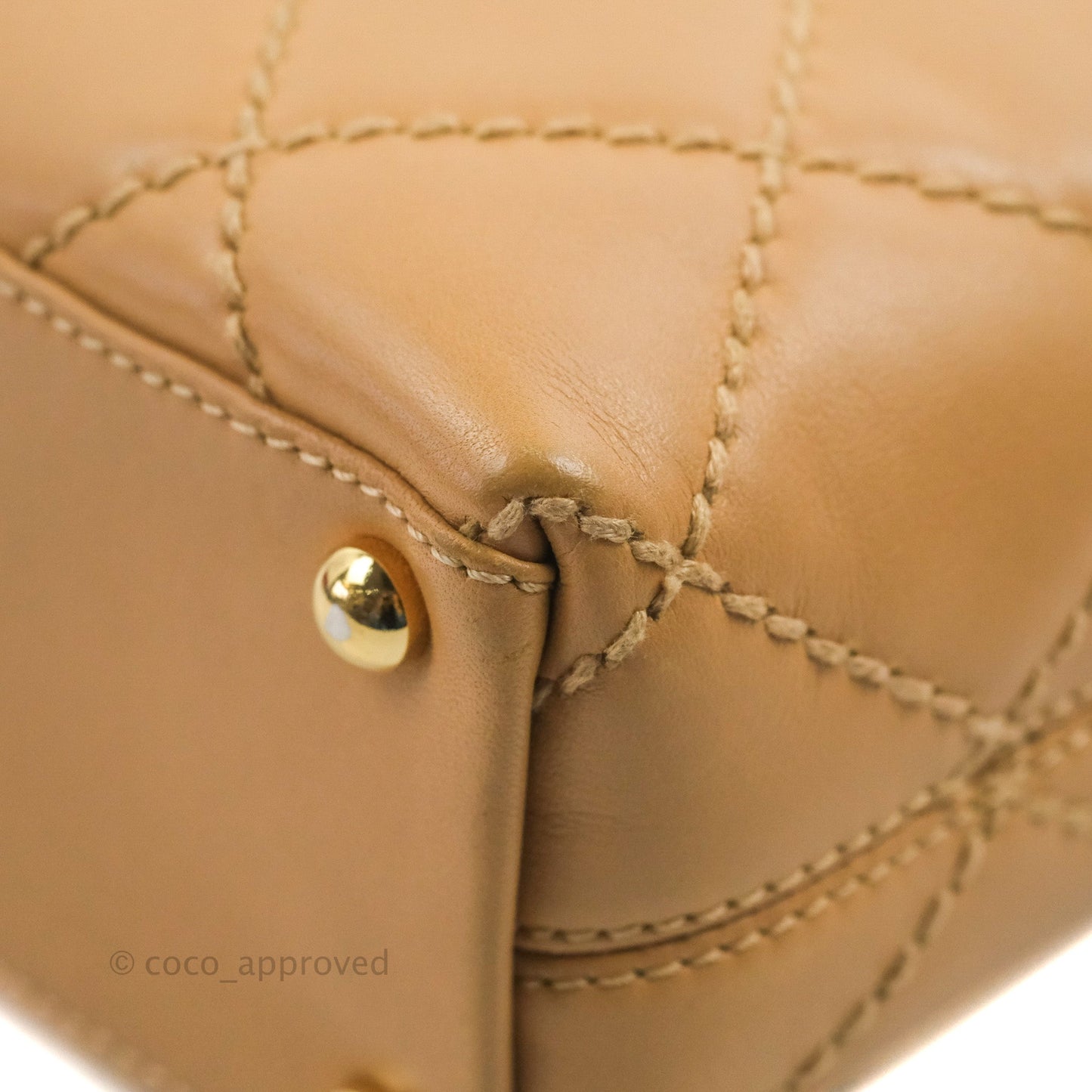 Chanel Vintage Quilted CC Tote Bag Beige Calfskin Gold Hardware