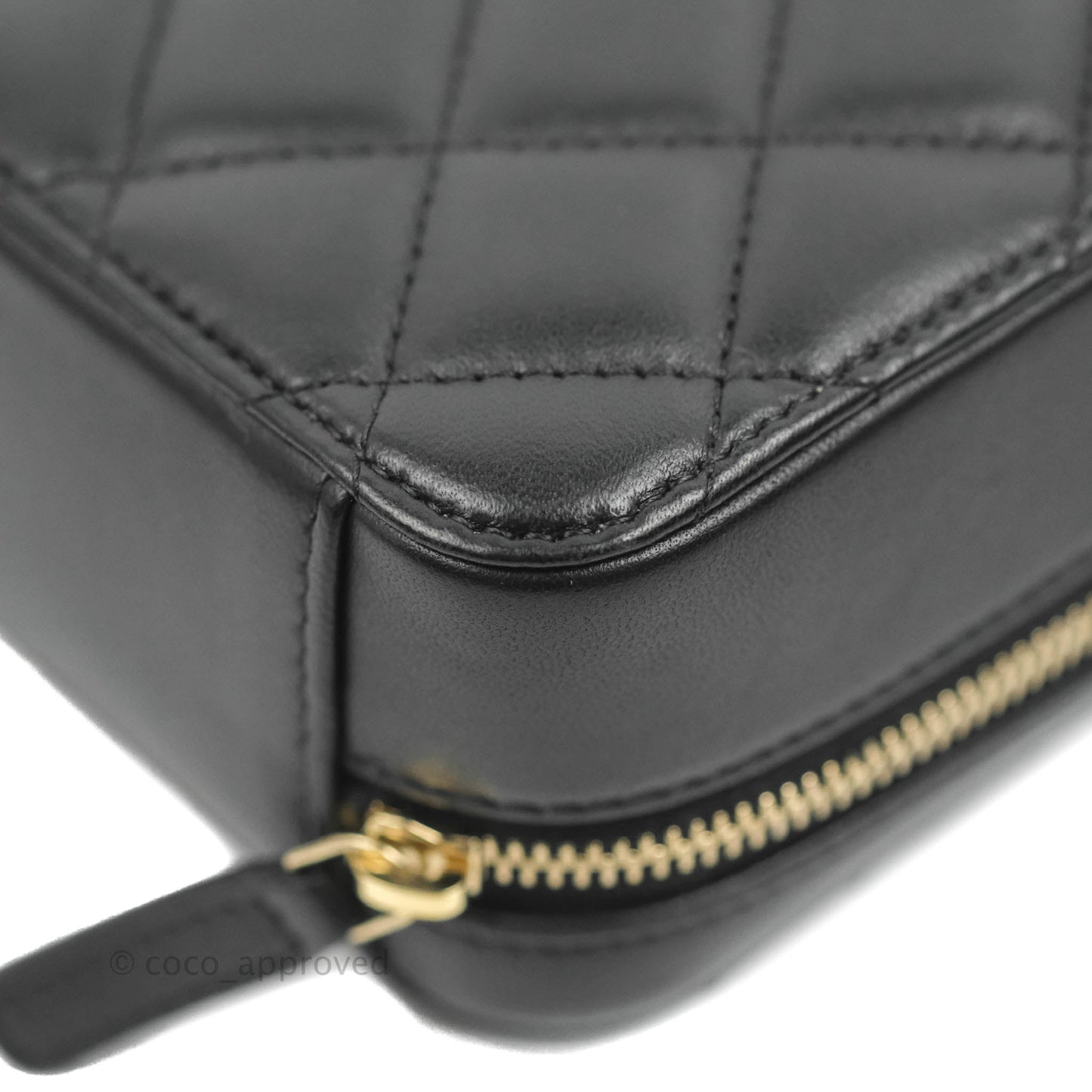Chanel Mini Pearl Crush Quilted Camera Case Black Lambskin Aged Gold Hardware