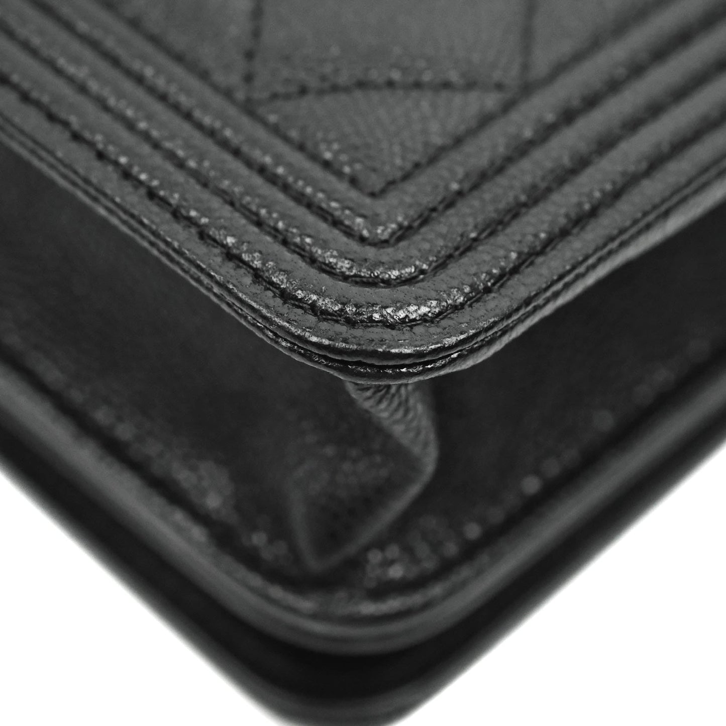 Chanel Quilted Boy Wallet on Chain WOC Black Caviar Aged Gold Hardware
