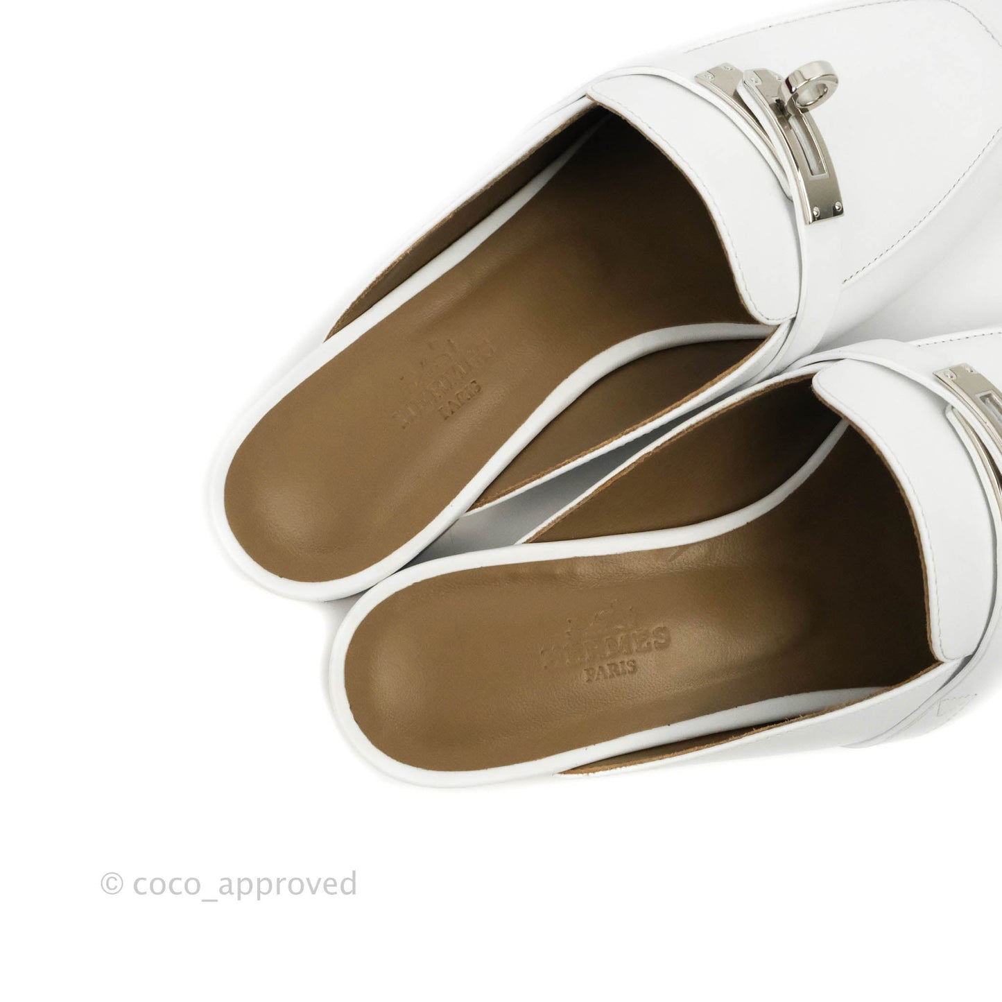 Hermès Oz Velvet Mules White Calfskin Palladium Hardware