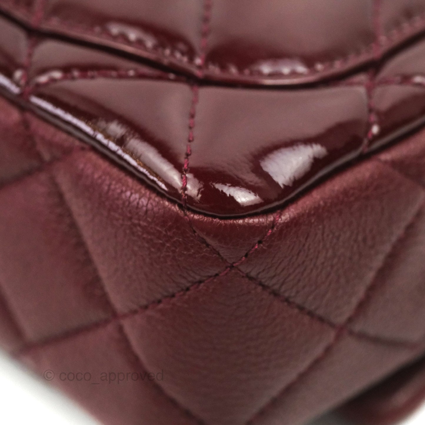 Chanel Quilted CC Eyelet Flap Burgundy Patent Goatskin Antique Gold Hardware