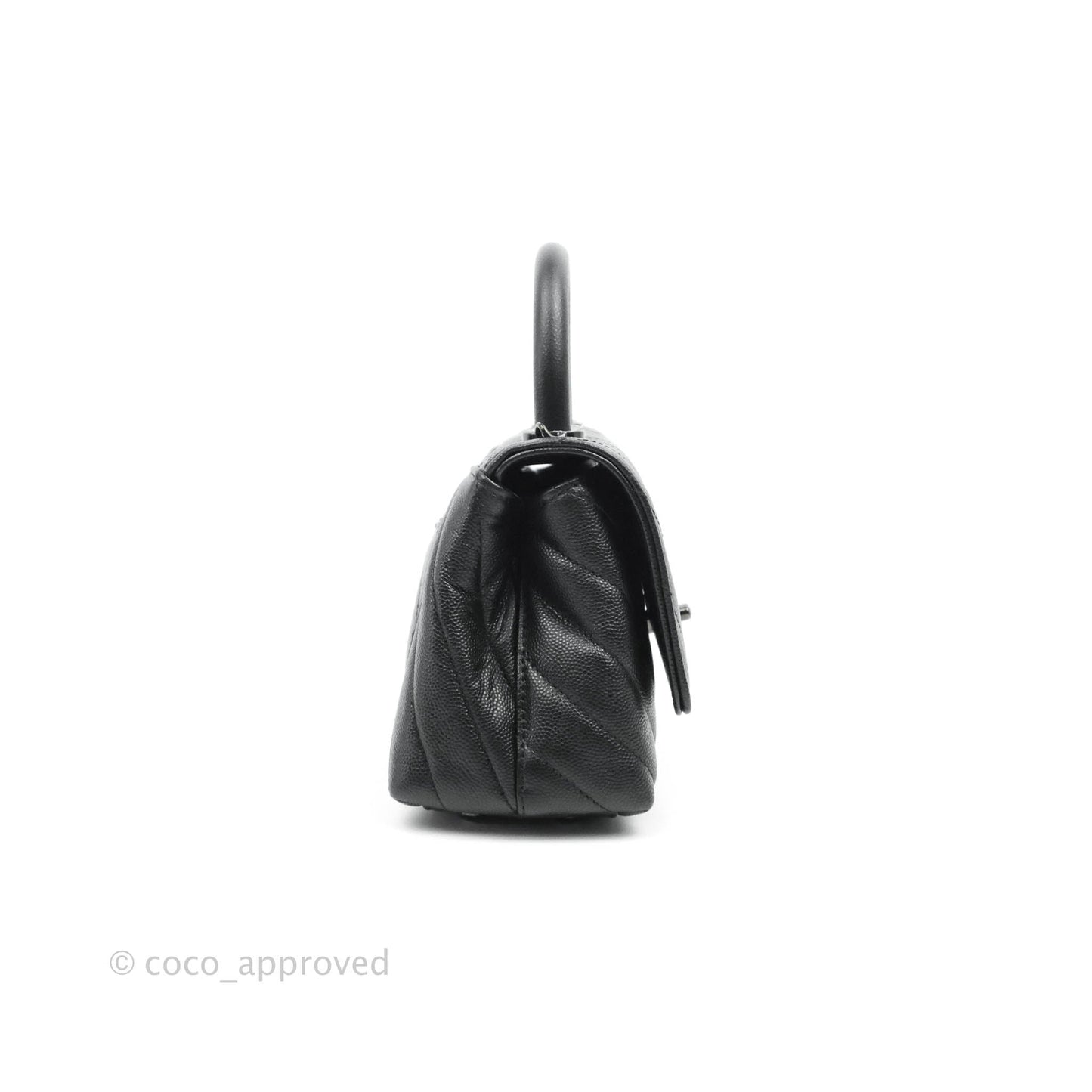 Chanel Mini Chevron Coco Handle Bag So Black Caviar