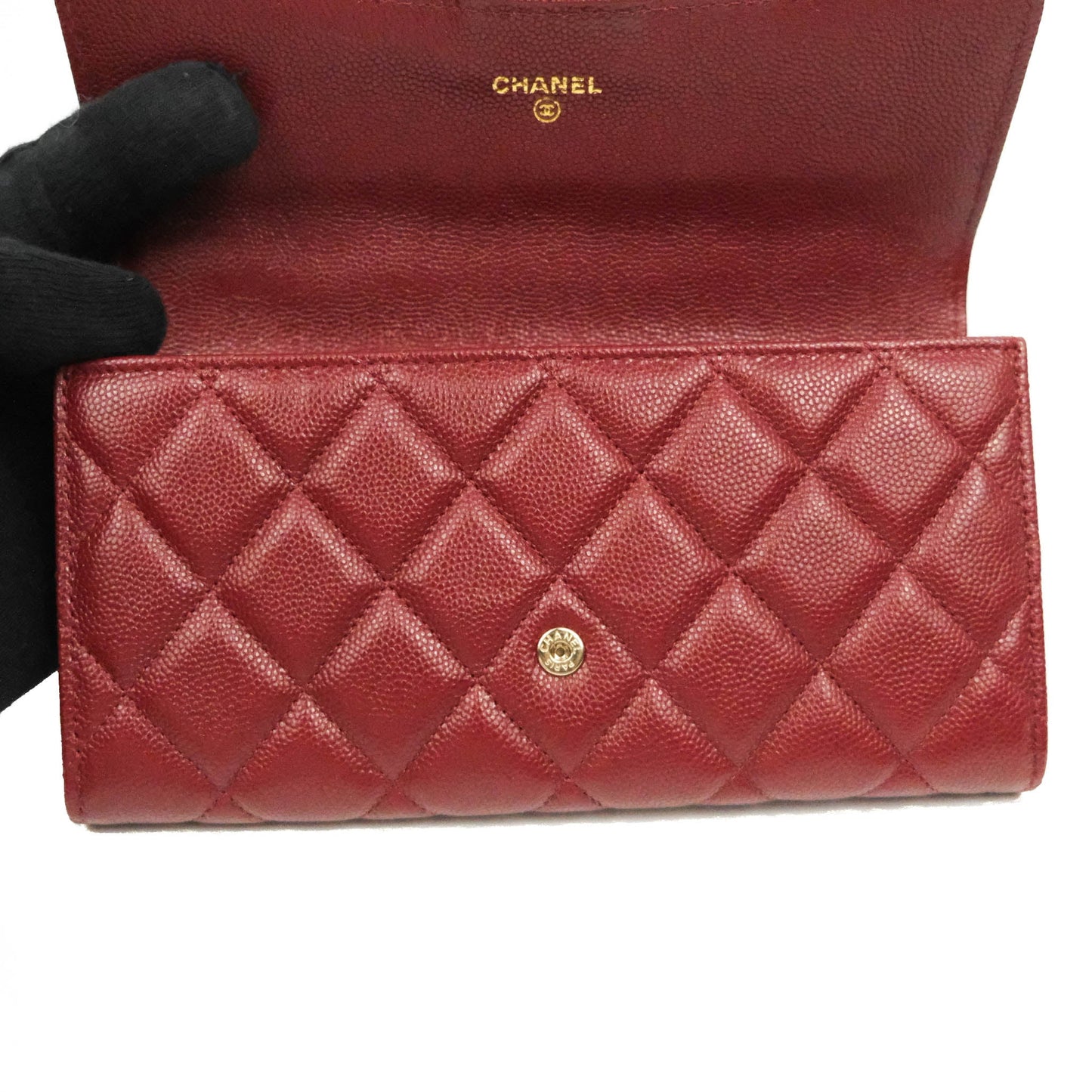 Chanel Caviar Quilted Long Flap Wallet Burgundy Caviar Gold Hardware