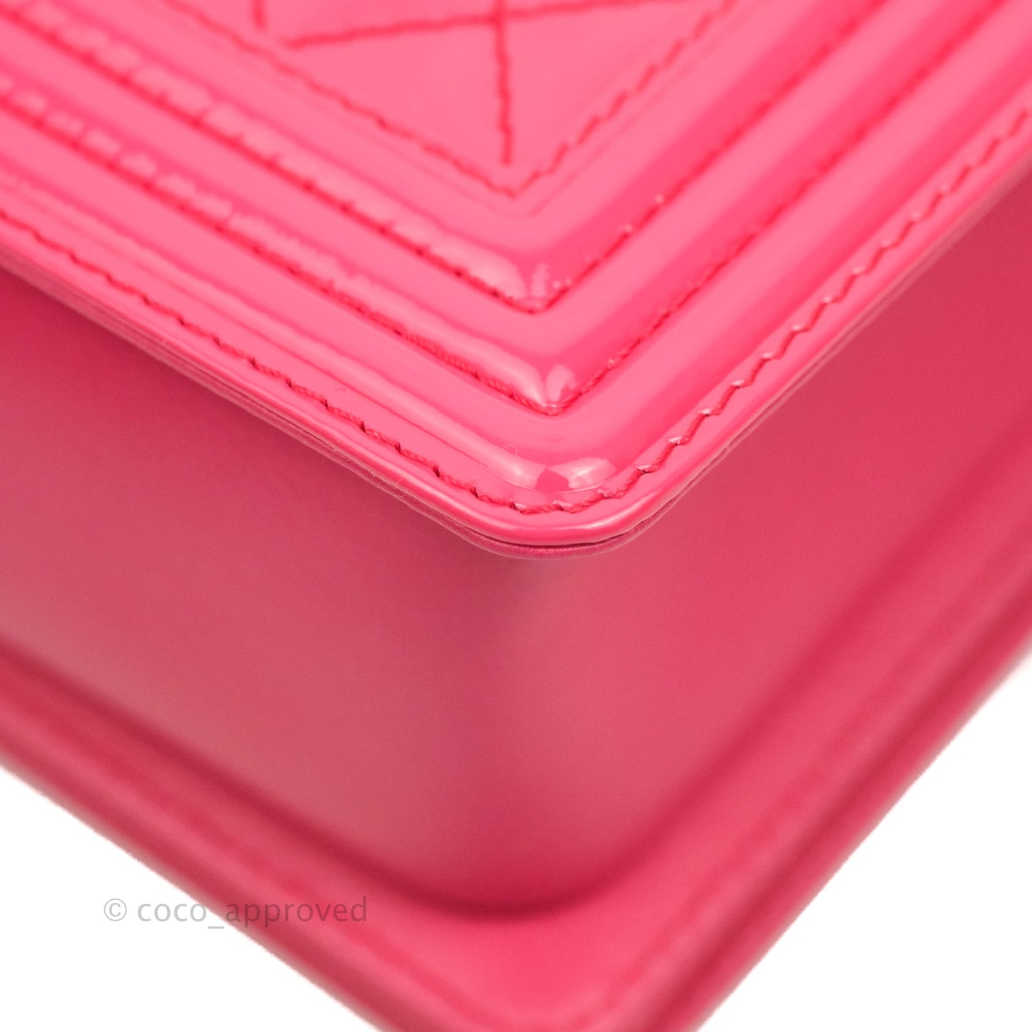 Chanel Quilted Medium Boy Bag Pink Patent Ruthenium Hardware