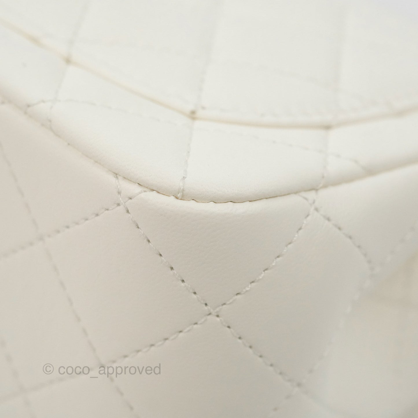Chanel Mini Square Pearl Crush Quilted White Lambskin Aged Gold Hardware