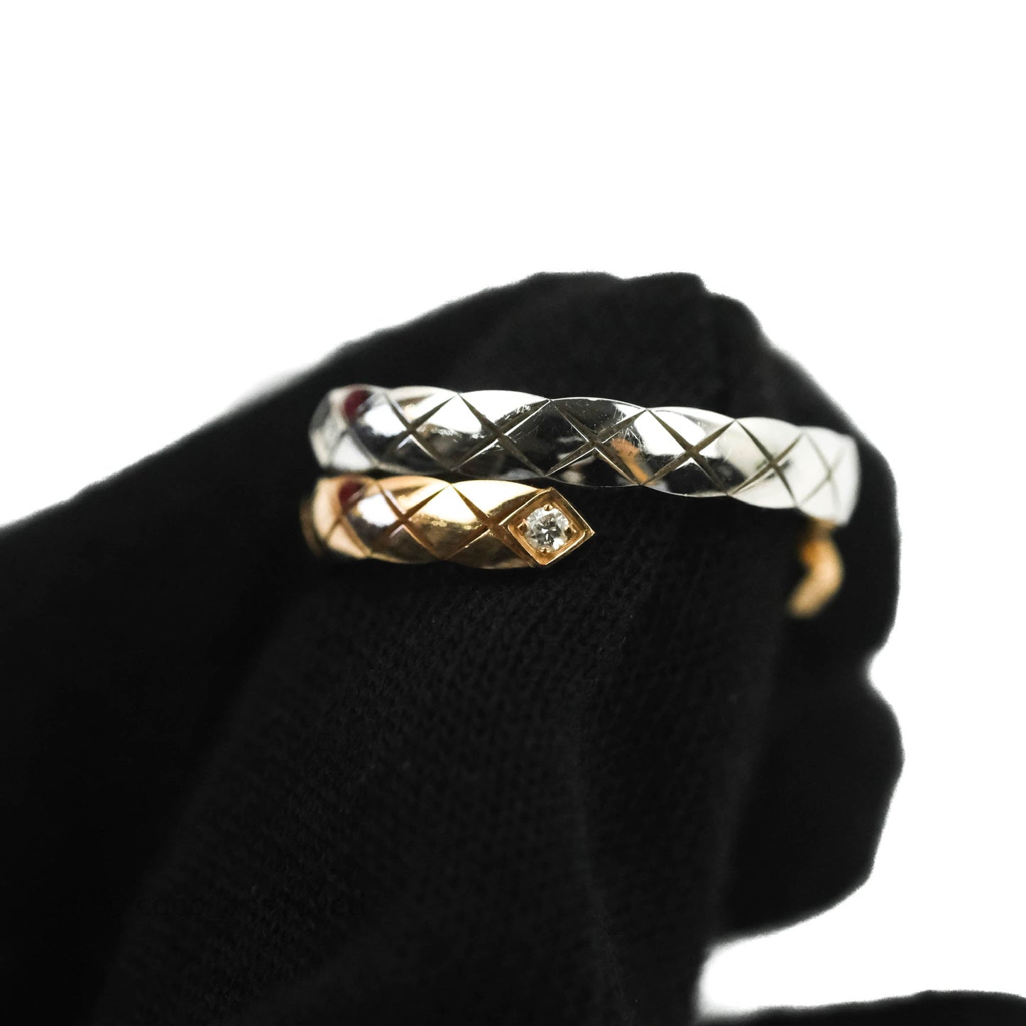 Chanel Crystal Coco Crush Toi Et Moi Ring 18K White & Beige Gold Size 52