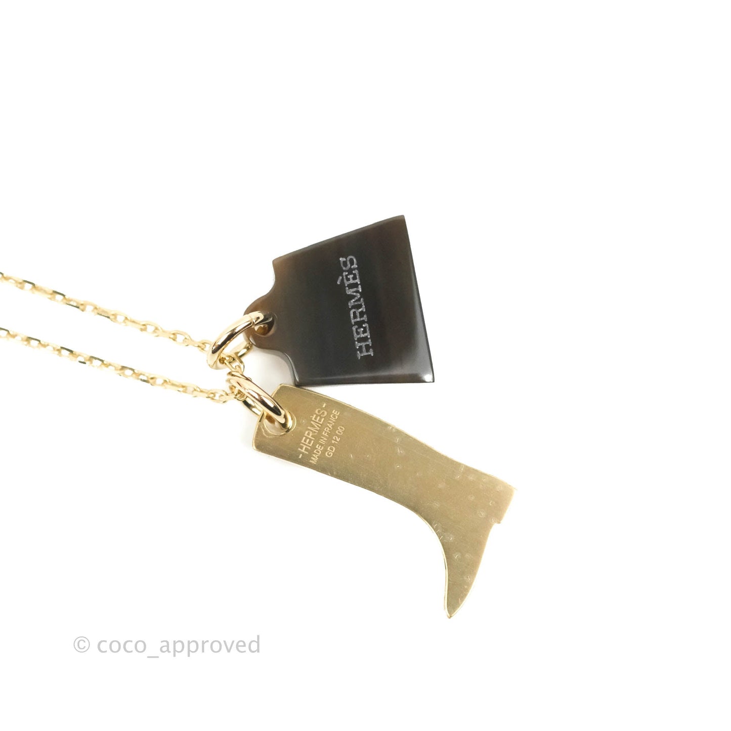 Hermes Kelly Boot Necklace Gold Tone