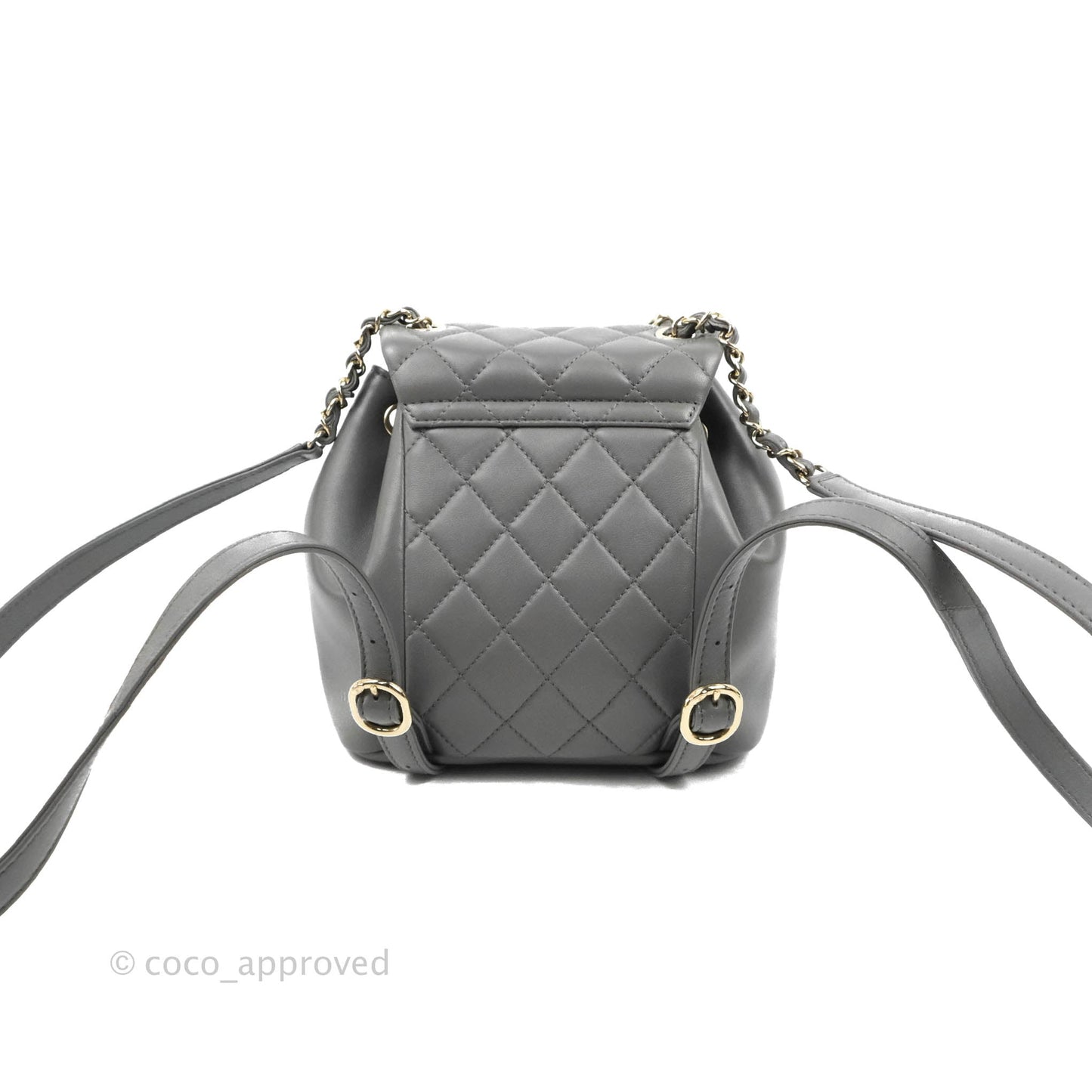 Chanel Quilted Small Duma Drawstring Backpack Grey Lambskin Gold Hardware 22A