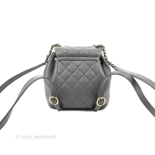 Chanel Quilted Small Duma Drawstring Backpack Grey Lambskin Gold Hardware 22A