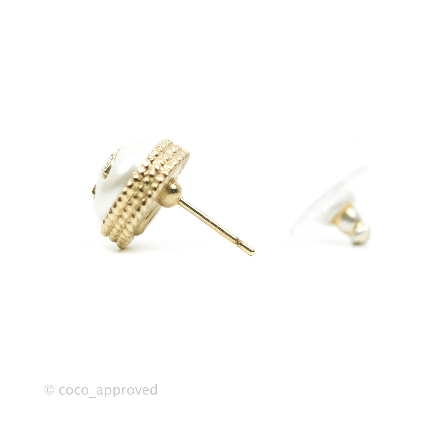 Chanel CC Crystal Round Earrings Gold Tone 21P