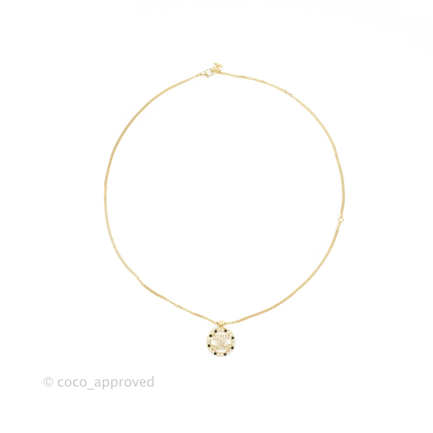 Chanel CC Pendant Necklace Gold Black White Crystal