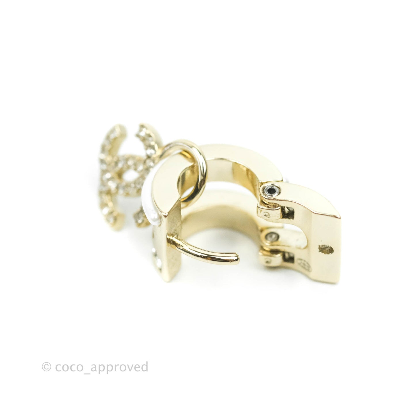 Chanel CC Crystal Earrings Gold Tone