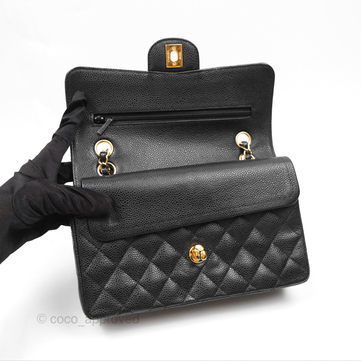 Chanel Small Quilted Classic Flap Black Caviar 24K Gold Hardware