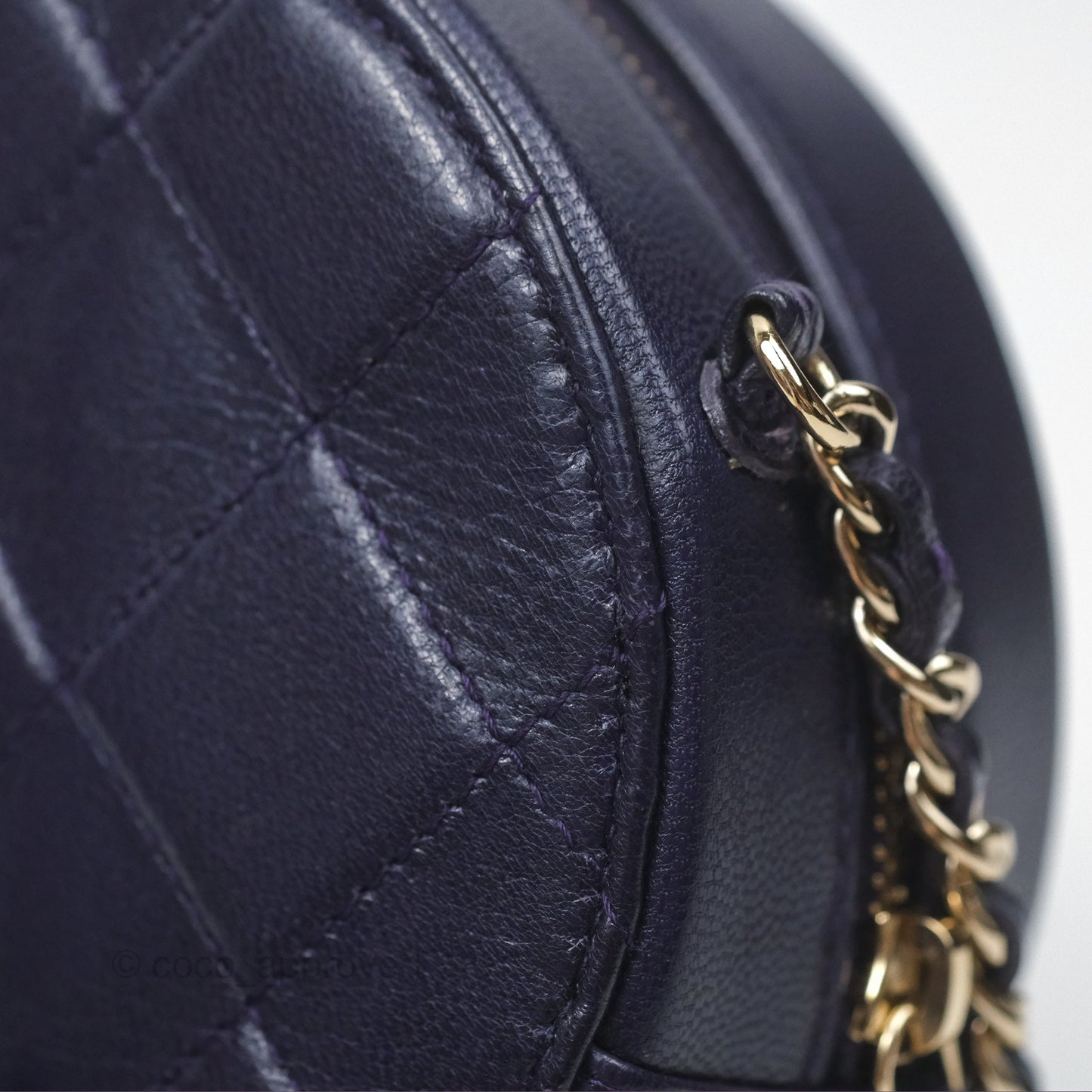 Chanel Quilted Round Clutch with Chain Dark Purple Calfskin Gold Hardware