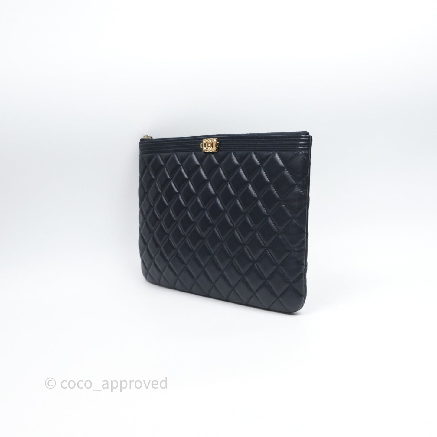 Chanel Medium O Case Boy Navy Lambskin Gold Hardware