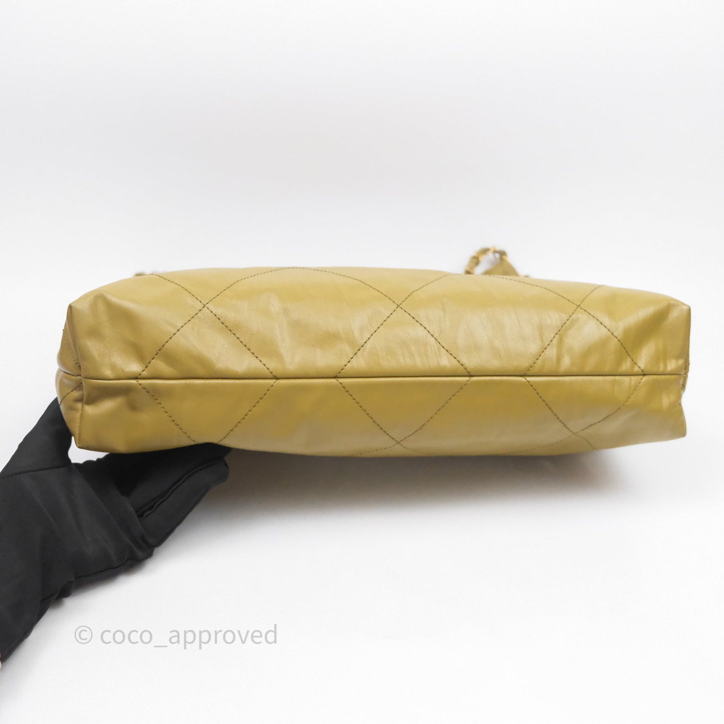 Chanel 22 Bag Medium Crumpled Olive Green Calfskin Aged Gold Hardware