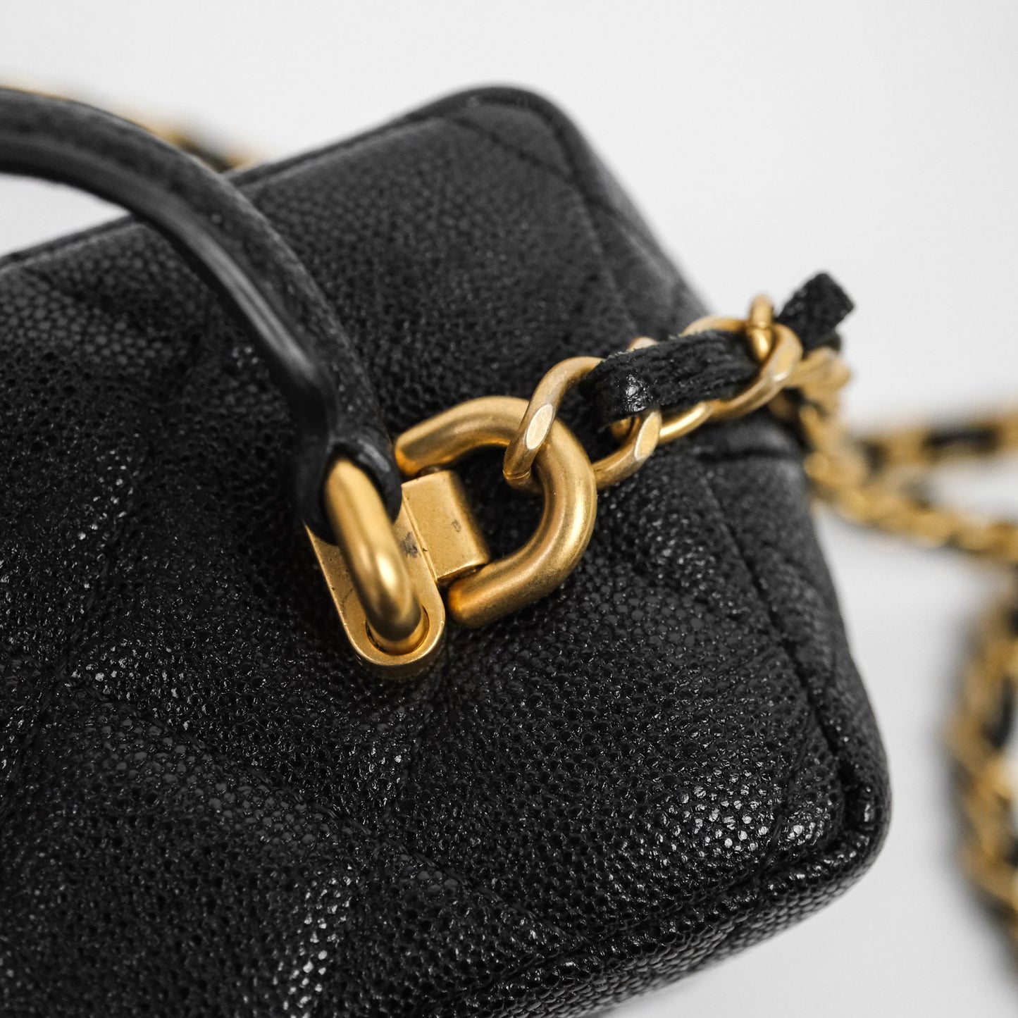 Chanel Quilted Mini Top Handle Vanity With Chain Black Caviar Aged Gold Hardware