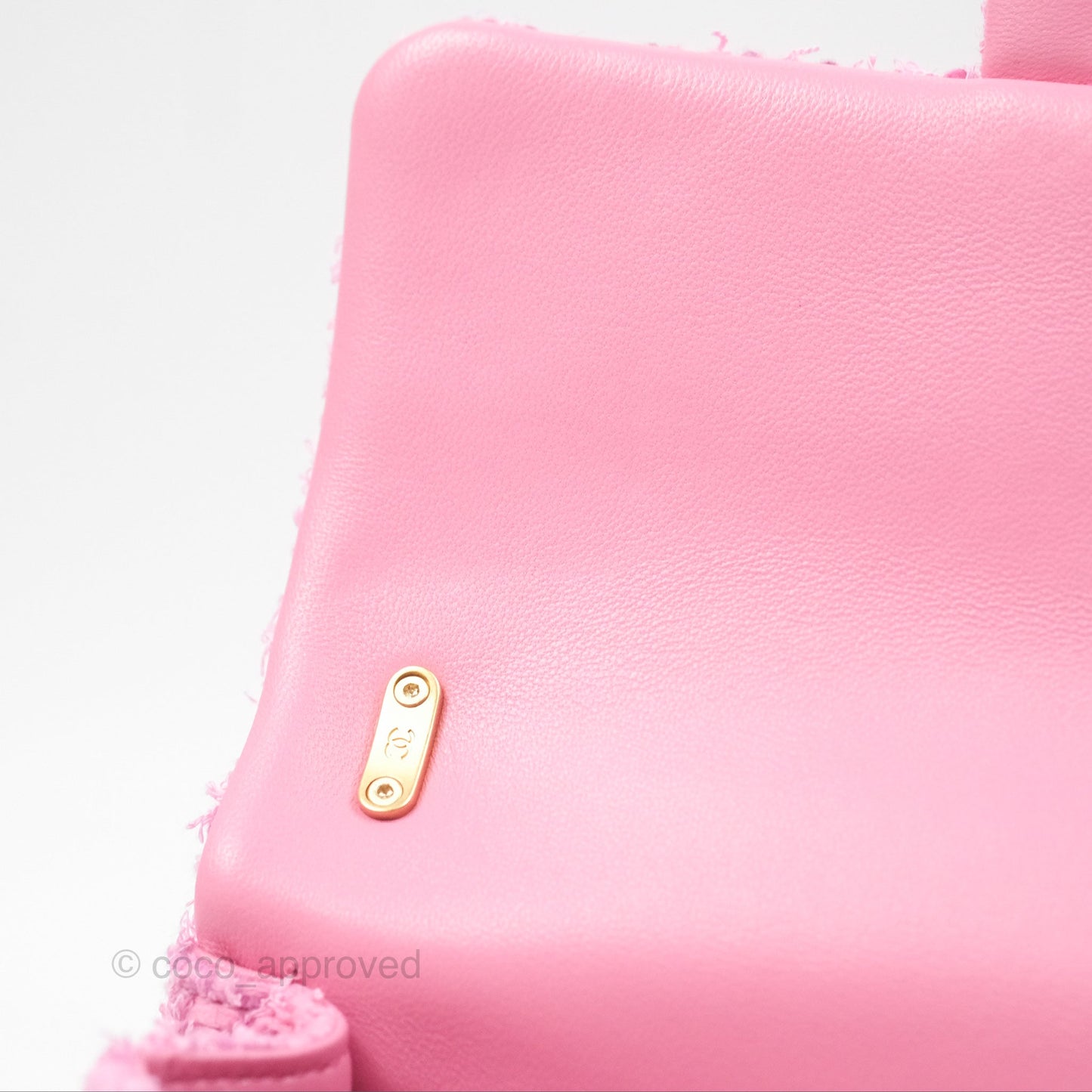 Chanel Mini Flap Bag with Pearl Chain Pink Tweed Aged Gold Hardware