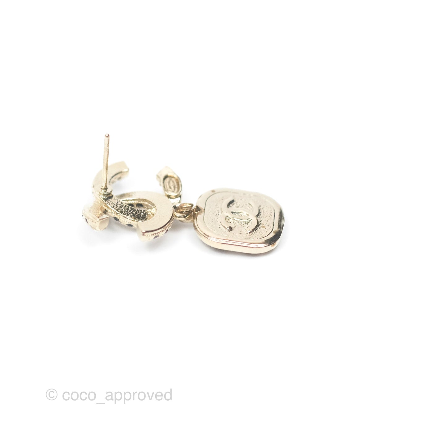 Chanel CC Pearl Black Resin Drop Earrings Gold Tone 21A