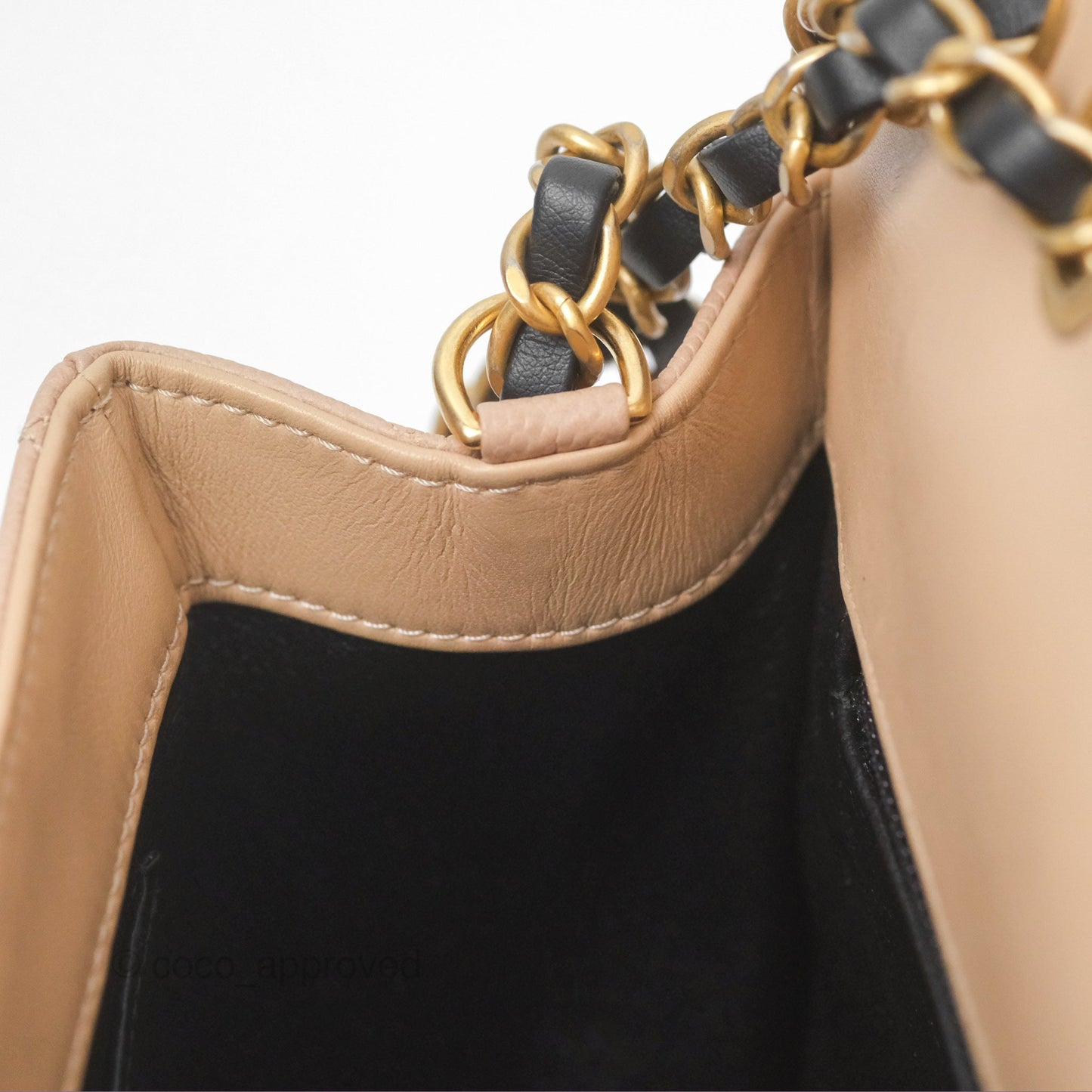Chanel Quilted Medium CC Filigree Flap Beige Black Caviar