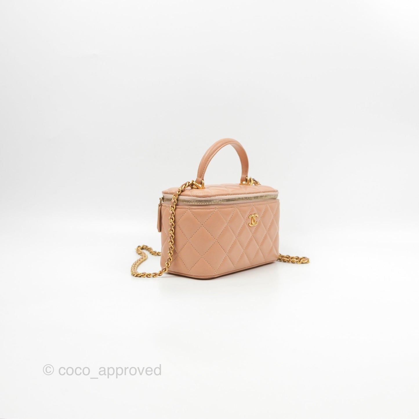 Chanel Vanity Rectangular Top Handle Beige Lambskin Aged Gold Hardware
